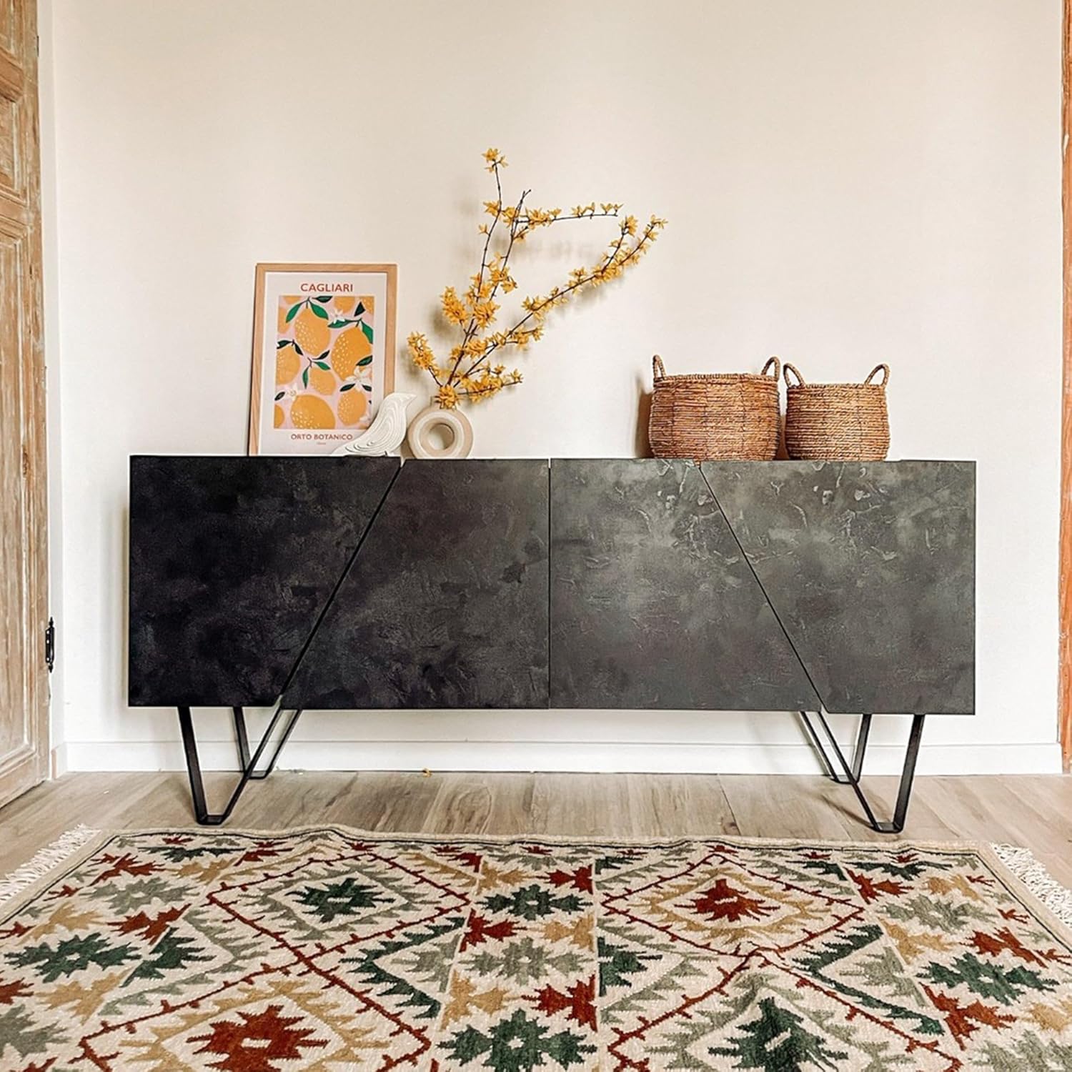 Mobili Fiver, Emma 4-Door Sideboard with Black Legs, Concrete Effect, Black, Made in Italy