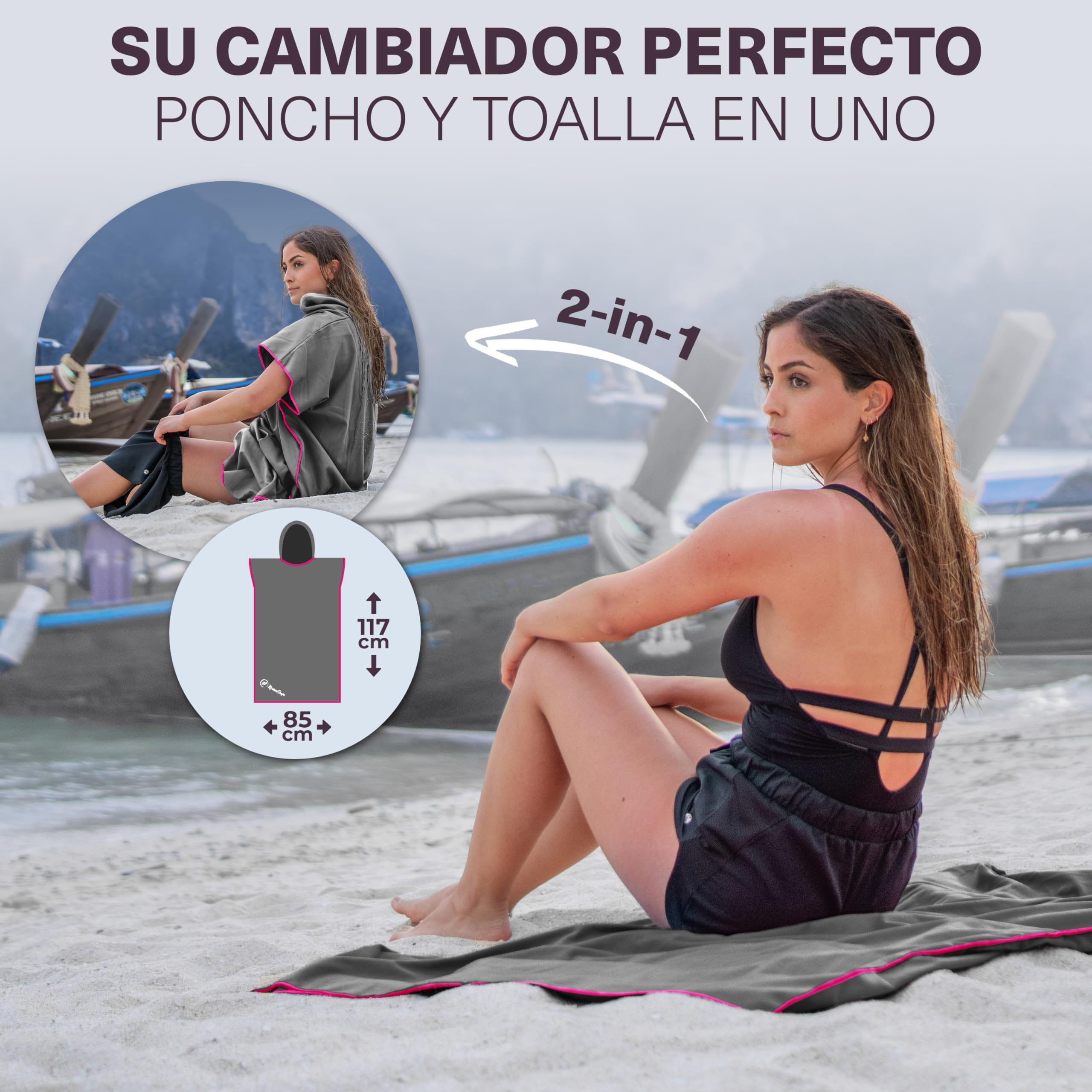 NirvanaShape Toalla Poncho 2 en 1 de Microfibra para Adultos – Albornoz de Secado Rápido y Ayuda para Cambiarse, Ideal para Viaje, Surf, Camping, Sauna y Playa