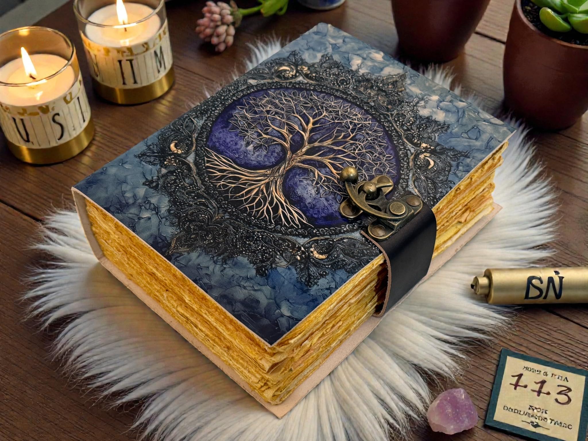 Diario de cuero del árbol de la vida, cuaderno de escritura vintage hecho a mano con papel antiguo con borde de cubierta, libro de sombras Grimoire, cuaderno de bocetos rústico para hombres y mujeres