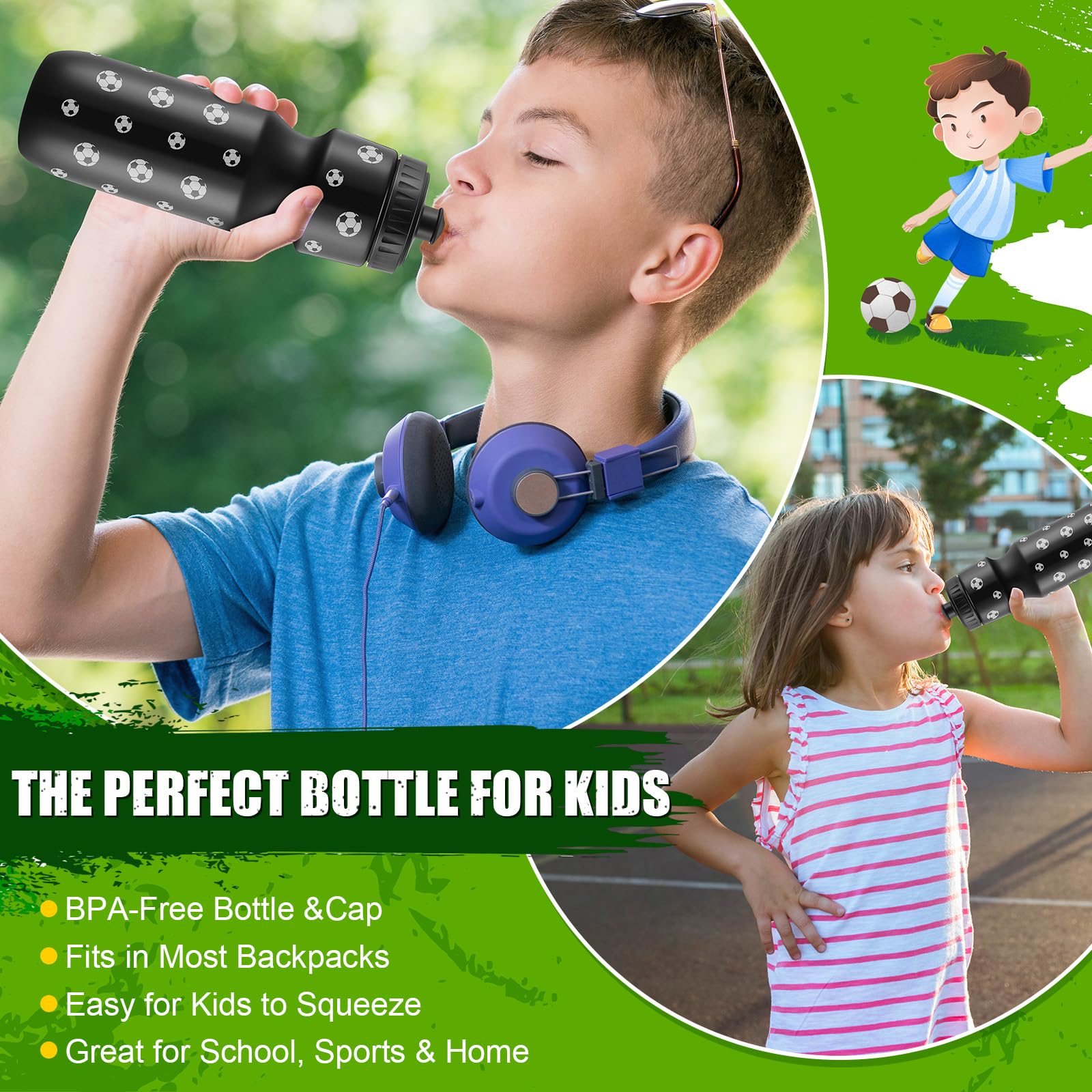 12 botellas de agua de fútbol de 24 onzas para fiestas de fútbol, regalo para equipo con bolsa de cordón, vaso, taza, accesorios temáticos deportivos para suministros de regalo de eventos 6