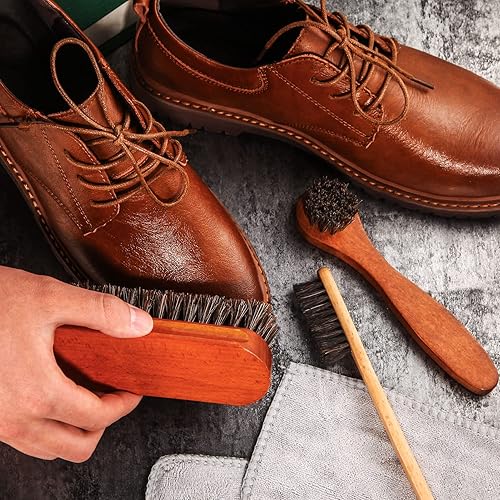 Miniatura 6 de Kit de 7 cepillos para zapatos de pelo de caballo, aplicadores de pulido, zapatos de cuero, botas, cepillos de cuidado, cepillo limpiador de gamuza