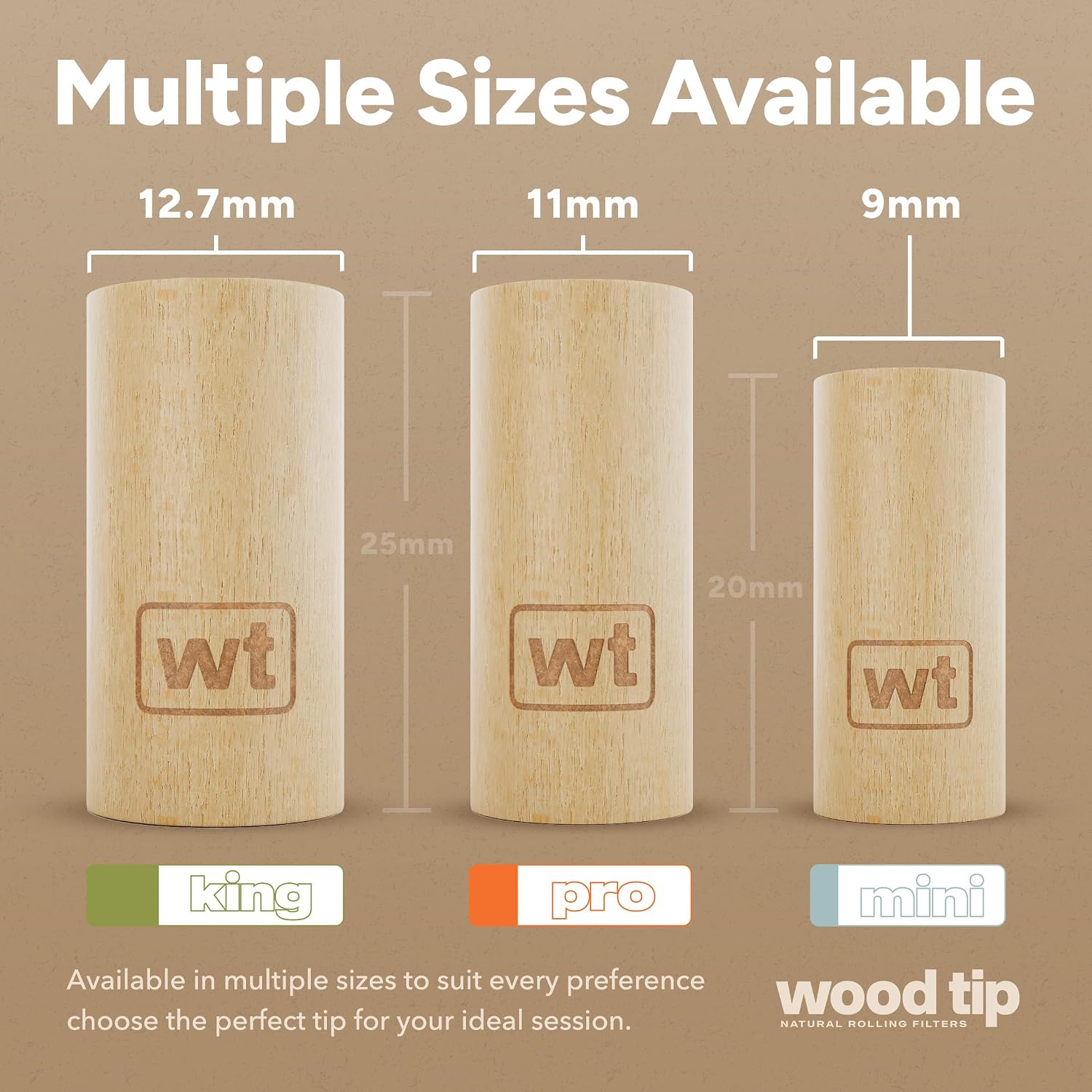 Wood Tips 12.7mm Wood Tip King Natural Rolling Filters - 100 Pack – for Cannagar Cigar Donut Hashhole Handrolls