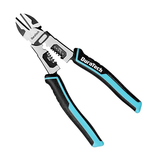 DURATECH 4-in-1 Diagonal Cutting Pliers, 8" Multifunction Heavy Duty Side-Cutting Pliers with Wire Stripper, Wire Cutters with Ergonomic Handle for Electricians and Homes