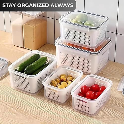 Miniatura 2 de 4 recipientes de frutas para refrigerador, recipientes de almacenamiento de frutas a prueba de fugas para refrigerador con colador extraíble