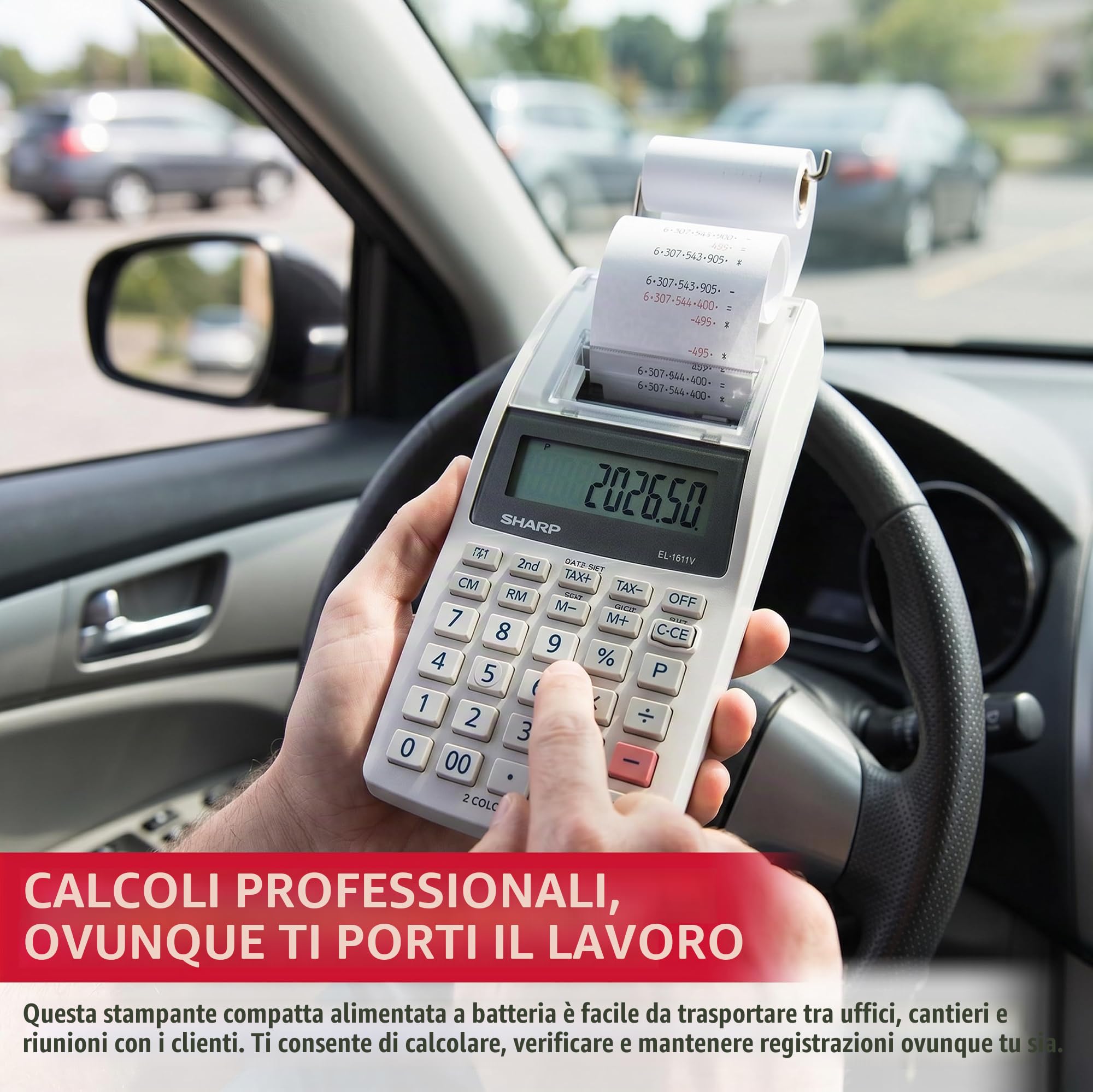 Sharp EL-1611V - Mini calcolatrice da tavolo grigio con display LCD a 12 cifre colori in stampa nero e rosso