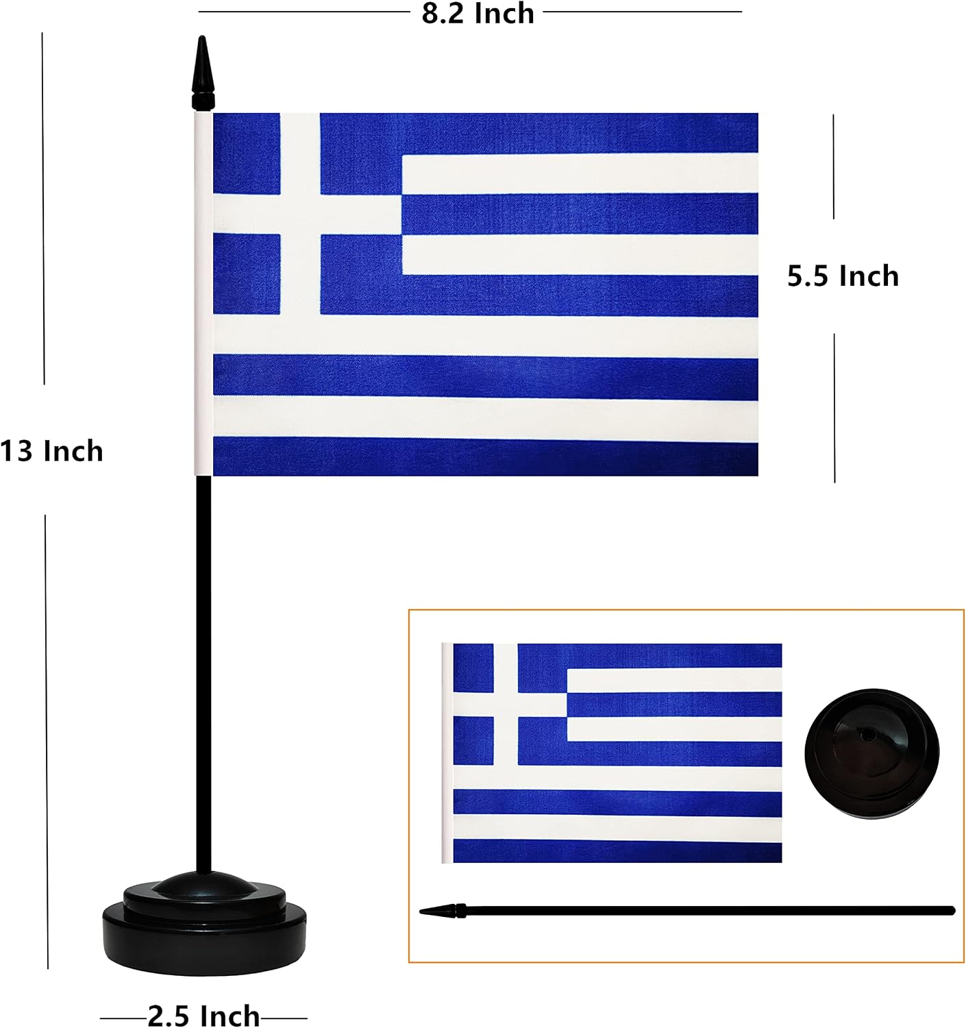 12 Pack Greece Desk Flags Set, Greek Small Mini Table Office Flags with 12" Solid Black Pole, 8.2 x 5.5 Inches, Home and Office Decoration, Festival Celebrations image 2