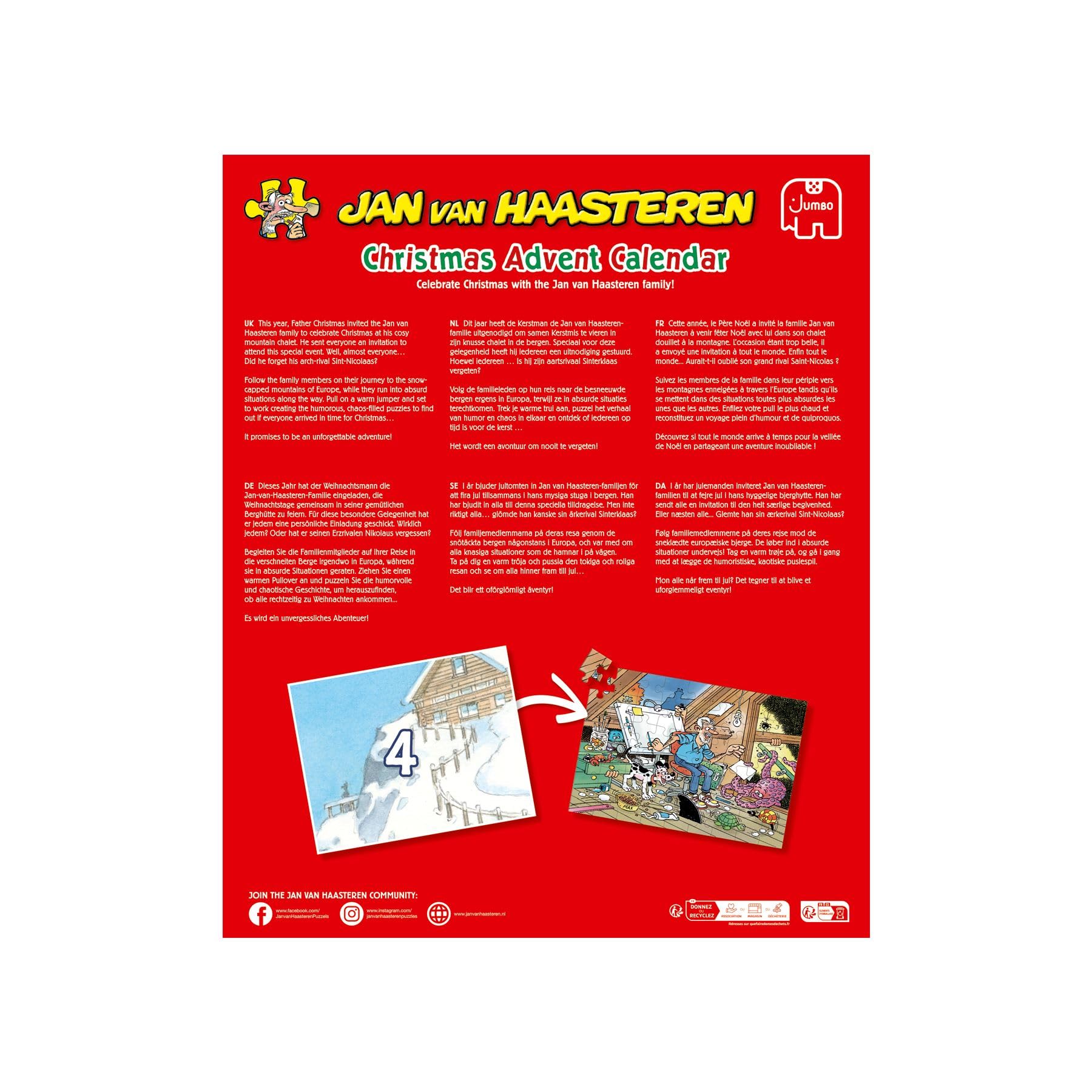Jan van Haasteren - JVH - Christmas Calendrier de l’Avent - Puzzle Adulte - Humoristique - Cadeau Noël - 24 Puzzles de 54 Pièces - Scènes Comiques Festives - Jumbo