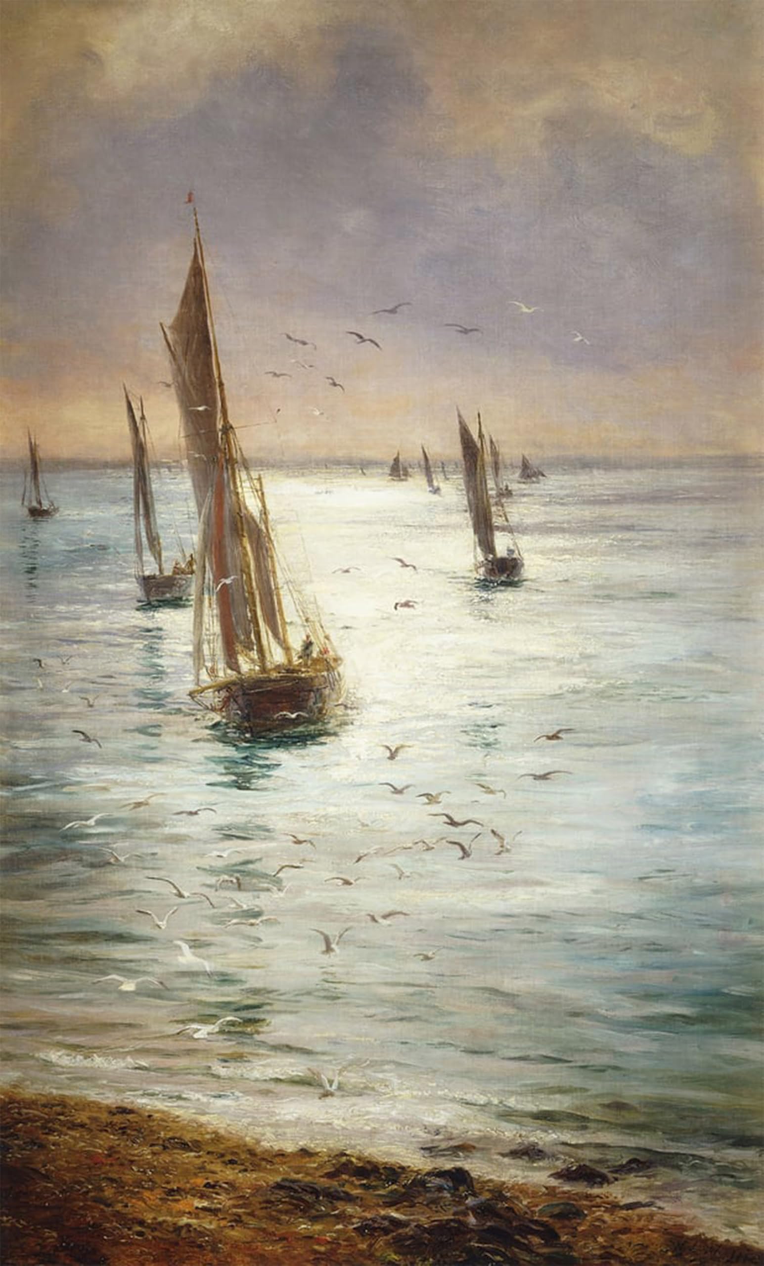 POSTERIIk Famous Modern Artwork Art Mural Homeward Bound by William Lionel Wyllie Oil Paintings Pictures for Home Decor 60x90cm