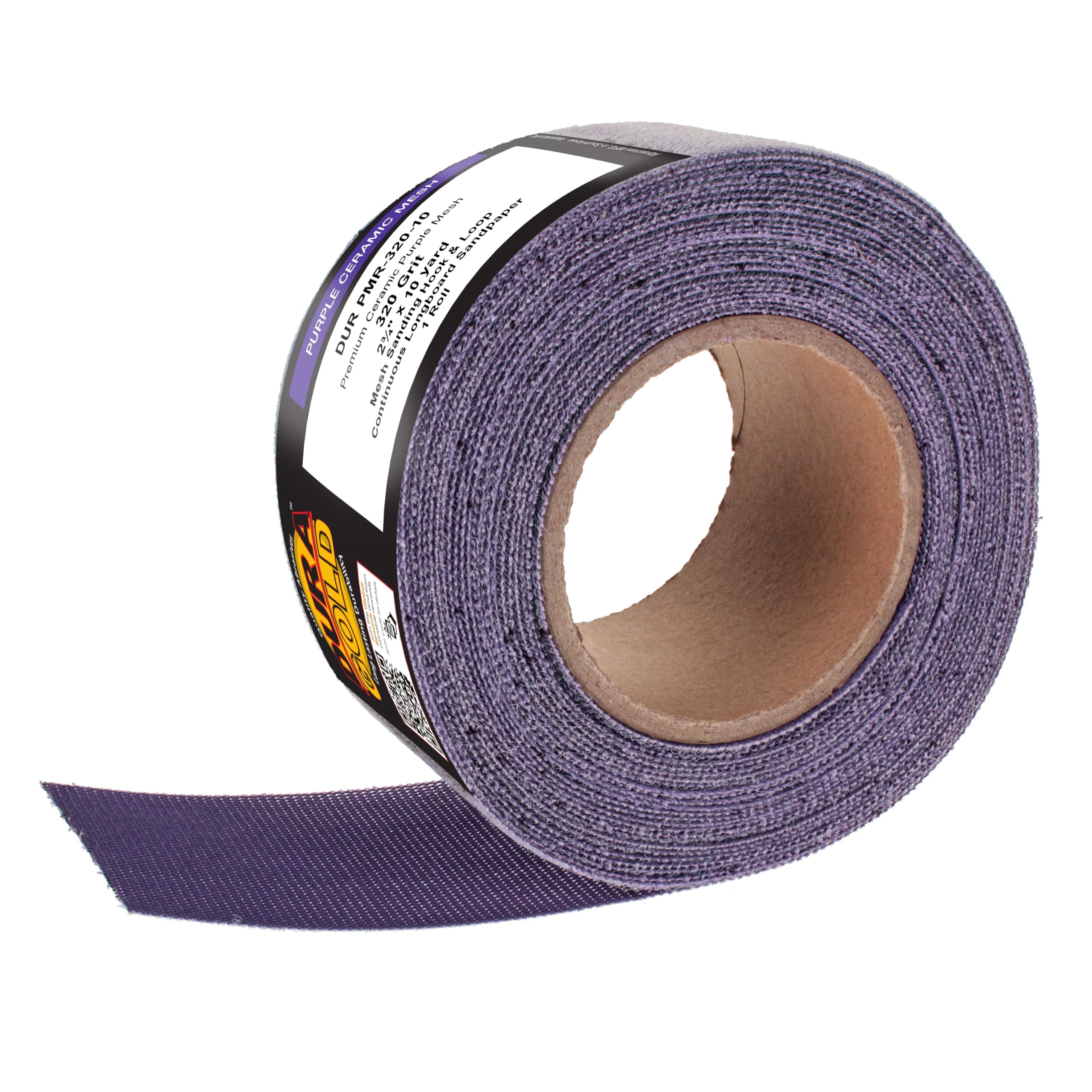 Dura-Gold Premium 320 Grit Purple Ceramic Mesh Longboard Sandpaper, 2-3/4" Wide Continuous 10 Yard Roll - Dustless Hook & Loop Backing for Auto &