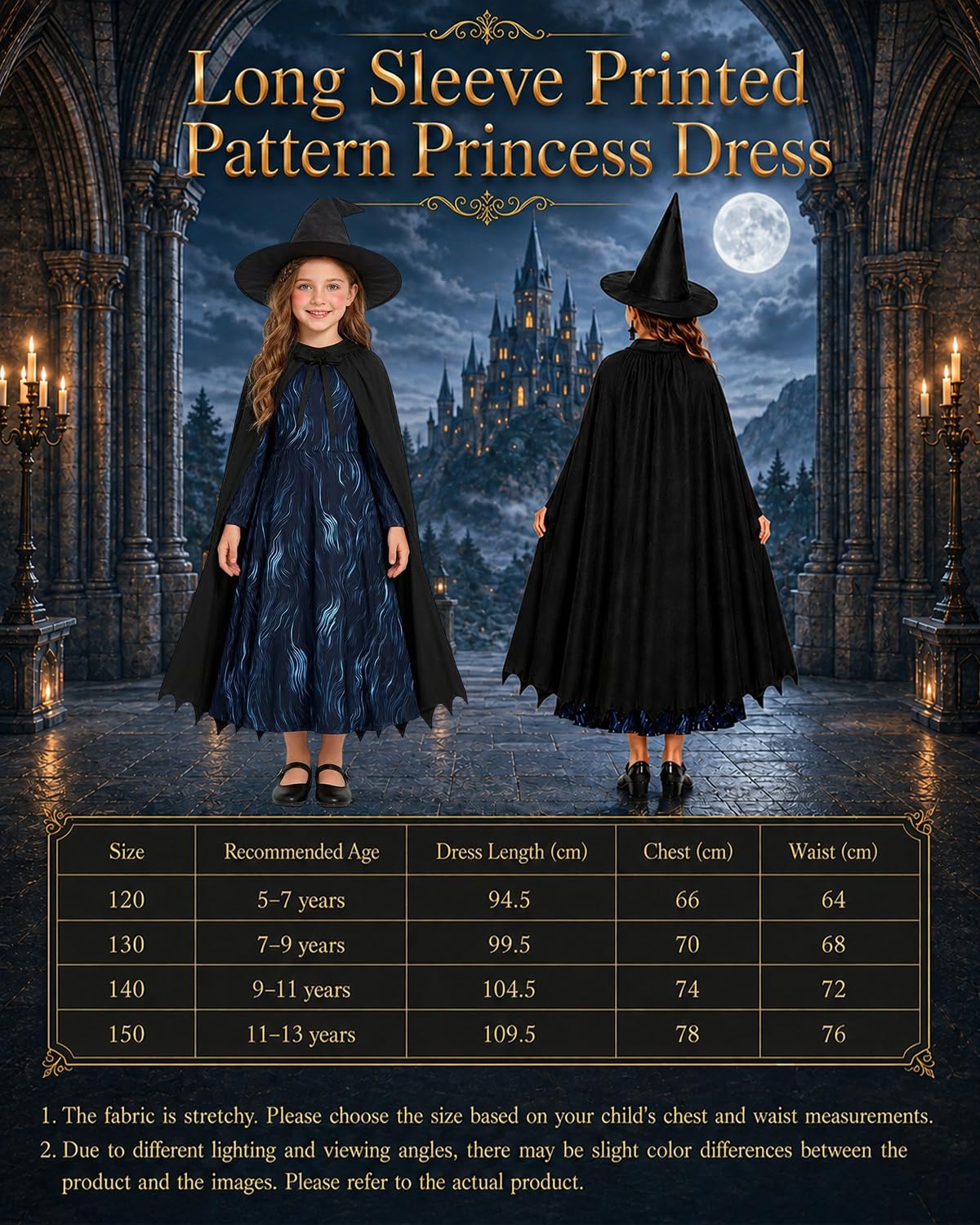 Disfraz Bruja Niña, Disfraz Halloween Niña Bruja con Accesorios, 150