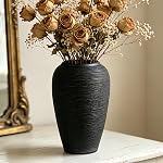 Ferme en céramique rustique noir grand vase,6.8 Inch Vase de vie Vase Tall Pottery Clay Terracotta Vase rustique pour décoration maison Salon Entrée Table de centre pièces,Cuisine, Cadeaux de chauffage ménager
