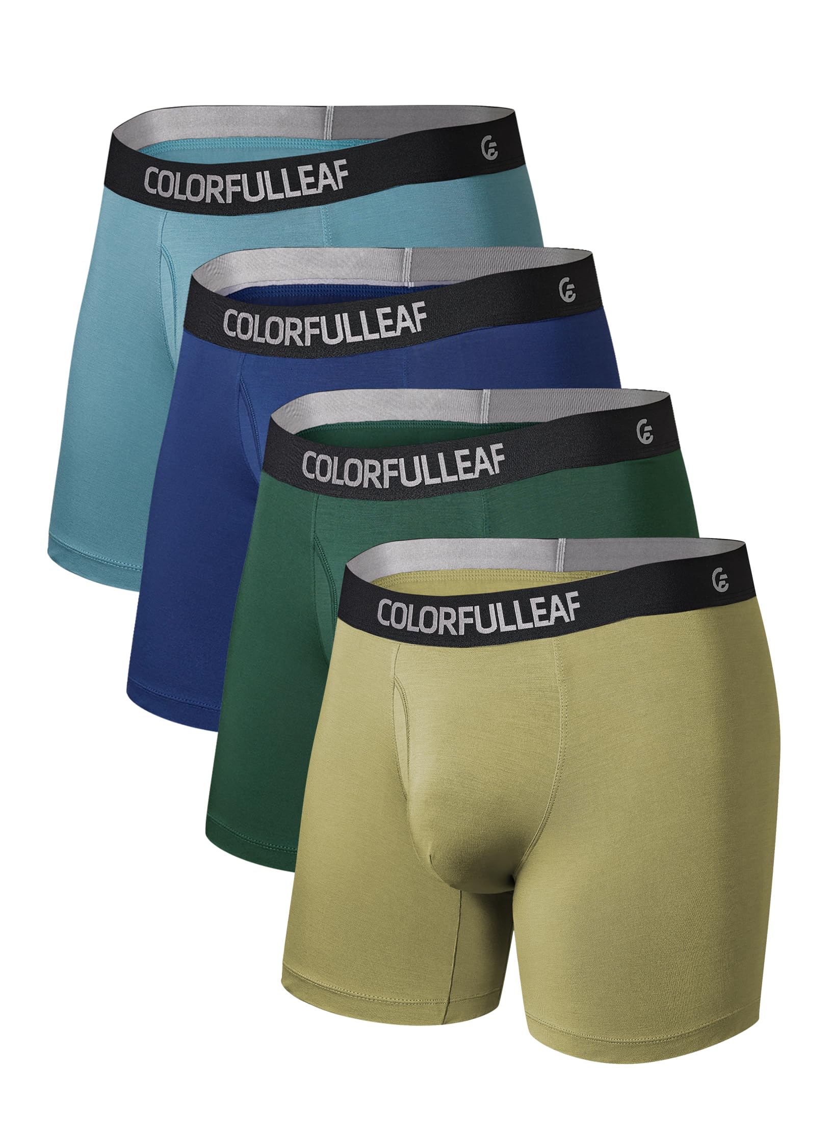 COLORFULLEAF Men's Boxer Briefs Underwea Soft Rayon Made From Bamboo Boxer Briefs for Men with 3-D Pouch Open Fly