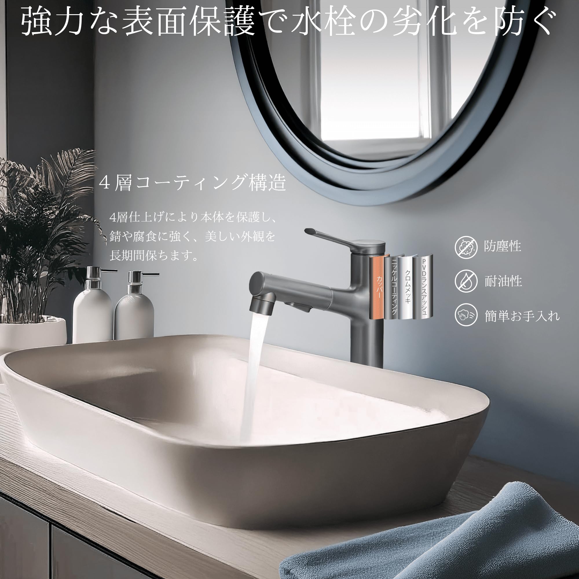 Amazon | 洗面蛇口 噴水機能付き 混合水栓 3wayモード ホース 引出し式