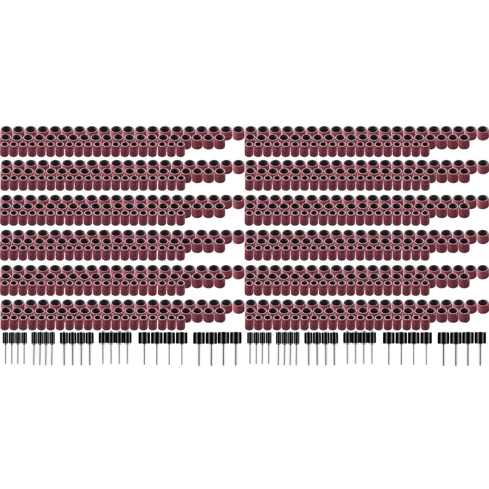 Jnchdghwa Reddish Brown 768 Pieces Drum Sander Set Including 360 Pieces Nail Sanding Band Sleeves And 24 Pieces Drum Mandrels For Rotary Tool