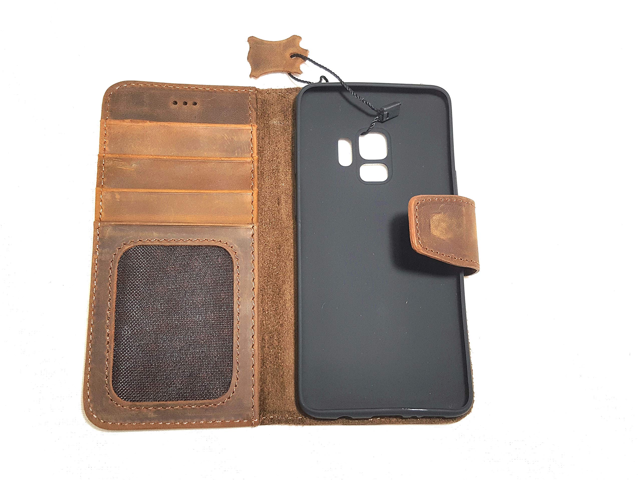 Compatible with Samsung Galaxy S9 Genuine Leather Phonecase Folio Case Brown