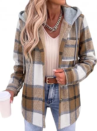 Zeagoo Women's Plaid Fleece Hooded Shacket
