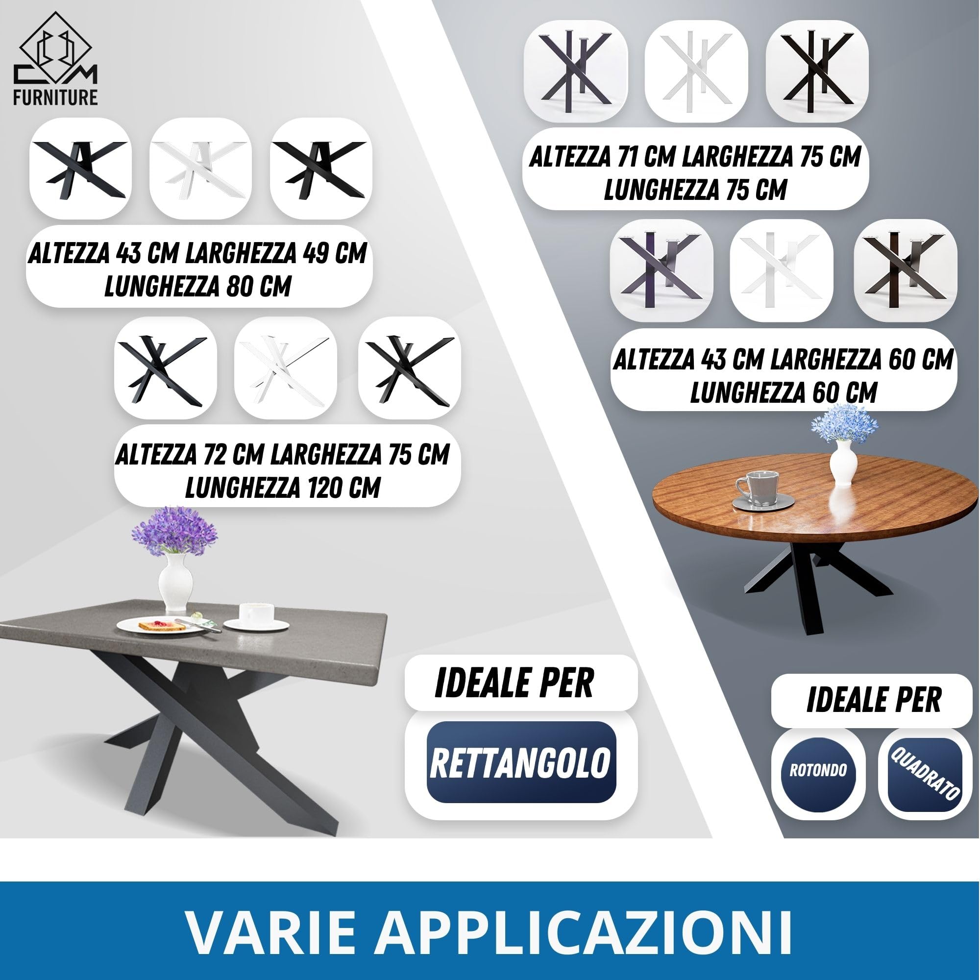 Gambe Tavolo Bianco Altezza 72 cm Struttura del Tavolo in Ferro Orion Design SPIDER Ragno Piede Piedi Acciaio Inox Gamba Solida per Tavolo da Pranzo Conferenza Basamento Tavolino DIY