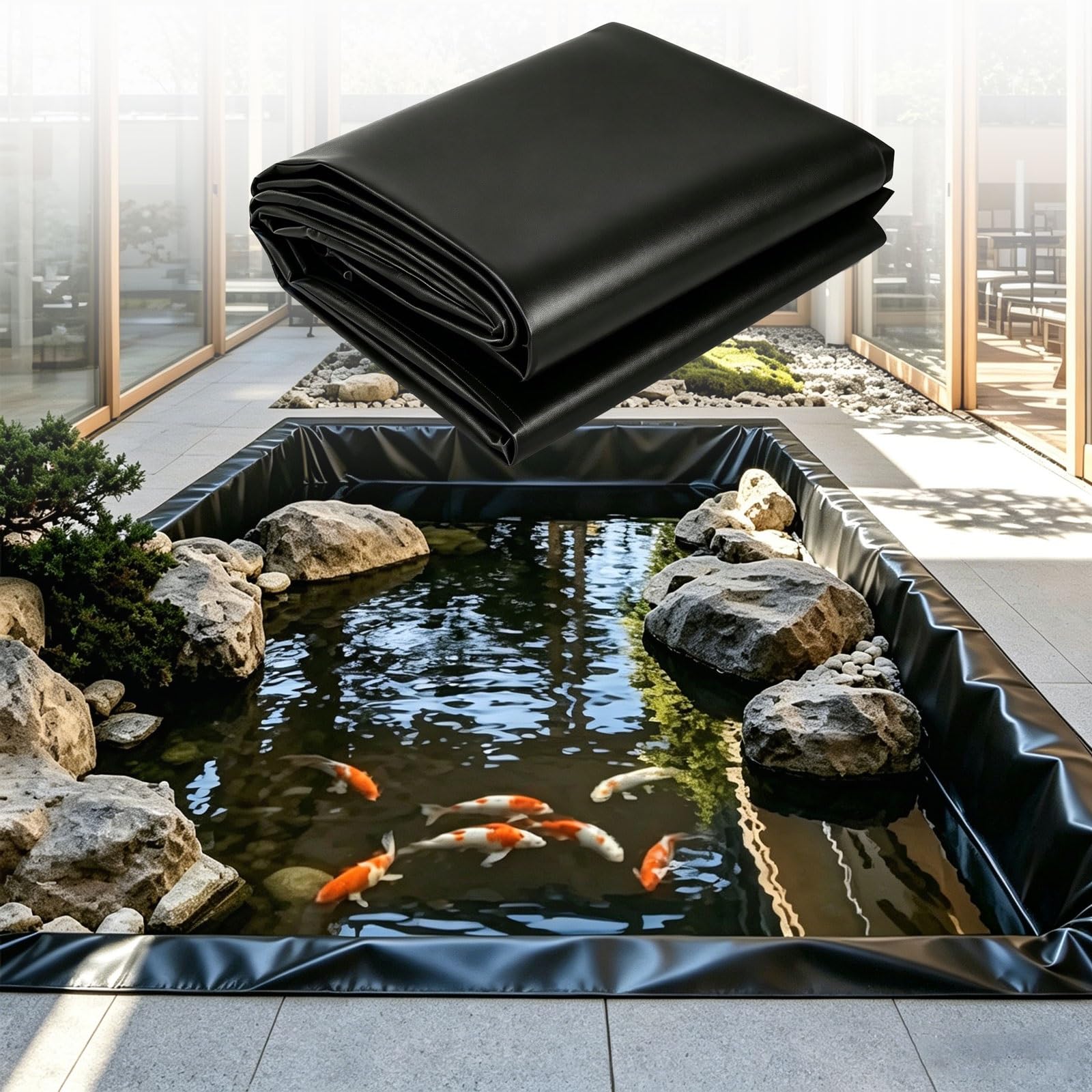 Rivestimento Nero per Laghetto in HDPE, Telo per Laghetto per Pesci Koi Fontane Cascate, Telone Pieghevole per Laghetti, Flessibile Resistente agli Strappi(5x20m)