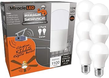 Miracle LED 602670 Rough Service Long Life Harsh-Environment Bulb, Replaces 100W, 6-Pack, Cool White