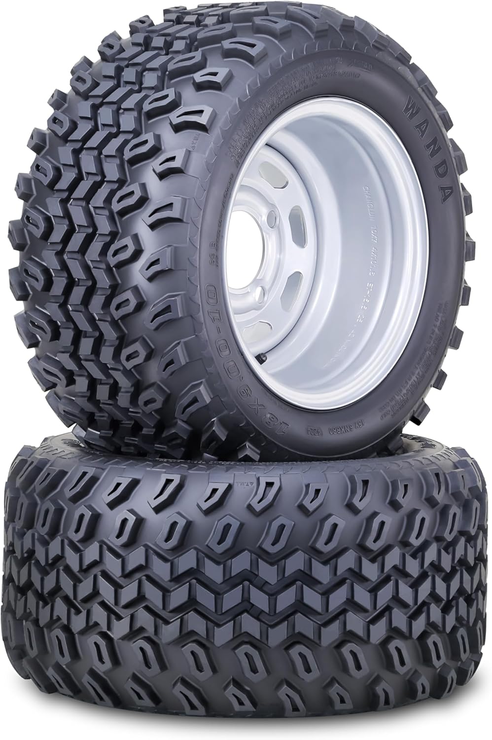 WANDA Golf Cart Tire & Wheel Assembly 18X9-10 with 4 Lugs on 4" PCD ET-15.5 Silver Wheel-14050, Set 2