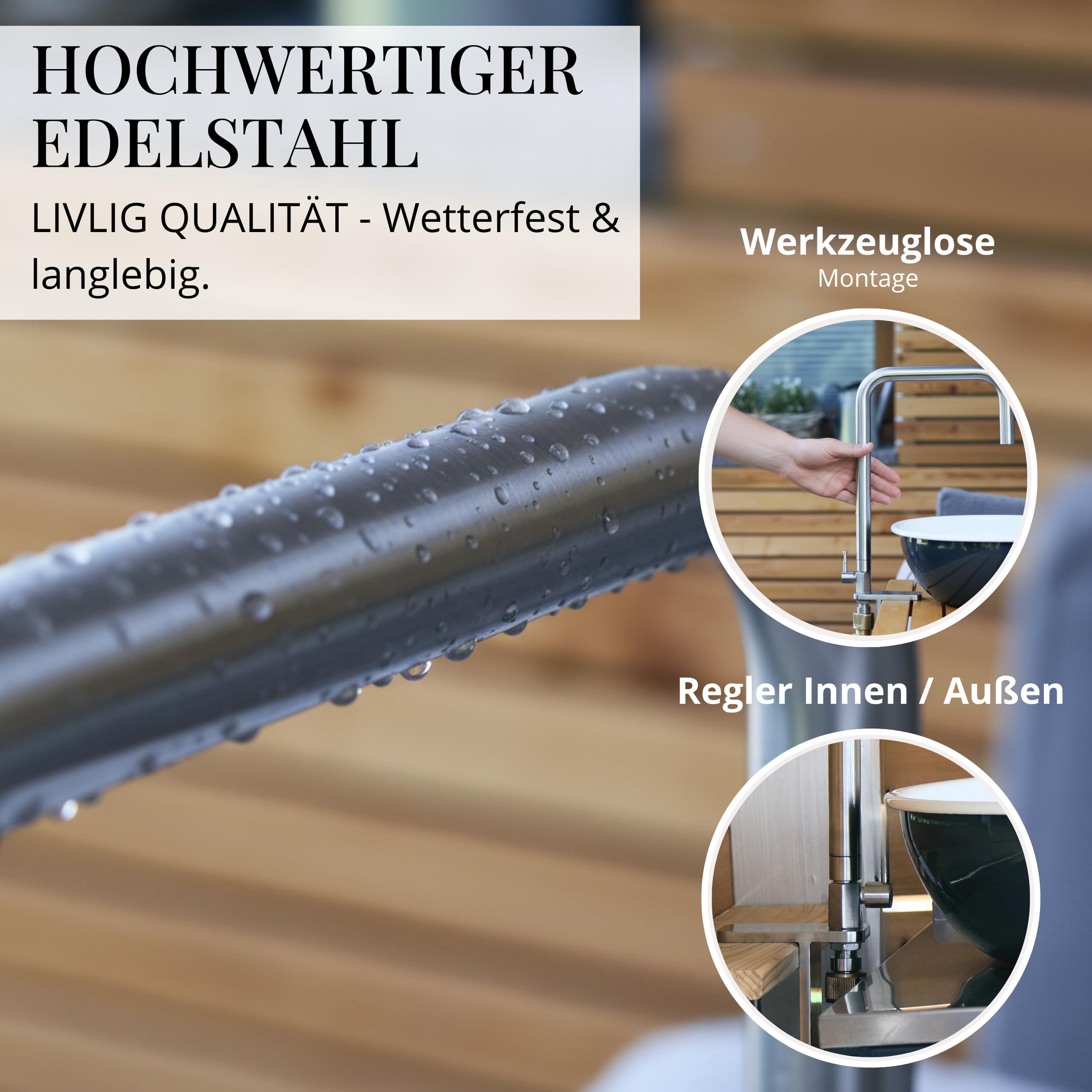 Flexibler Edelstahl Wasserhahn für Outdoor Küche/Camping | Kaltwasserhahn, Mobiles Waschbecken, Garten geeignet, Hochwertig