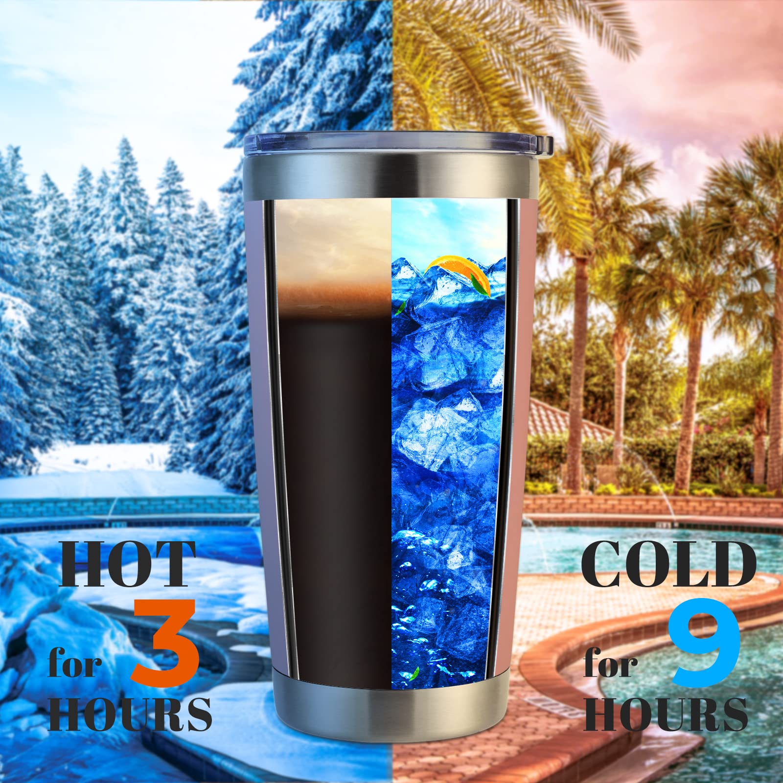 DOMICARE Vaso de acero inoxidable con tapa, doble pared aislada al vacío taza de viaje, taza de café con recubrimiento en polvo