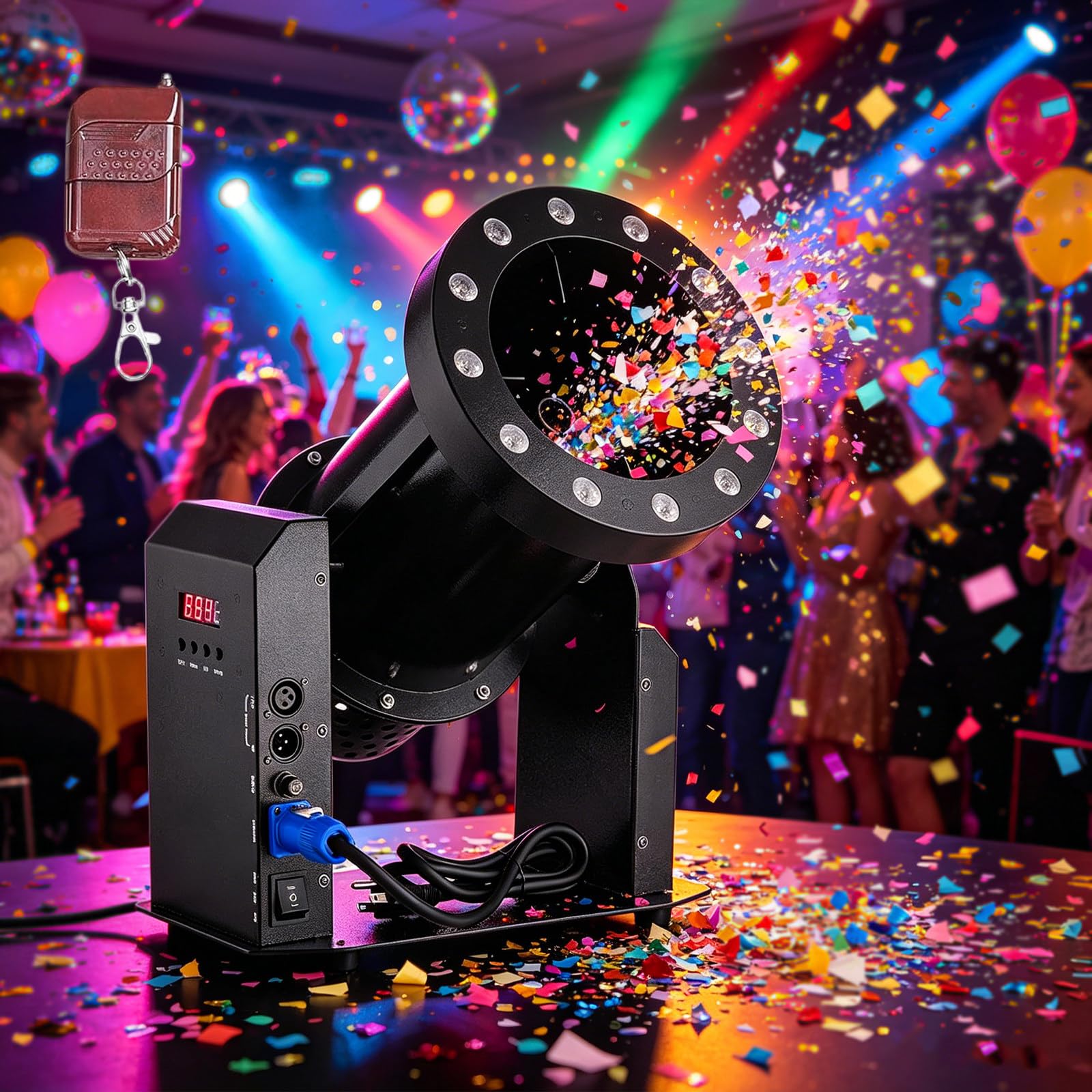 Ruodatonly Multicolor Confetti Cannon 1500W – Powerful Stage Confetti Machine With Rgb Light, 16Ft Shot, Dmx512 & Remote Control, Metal Body For Events