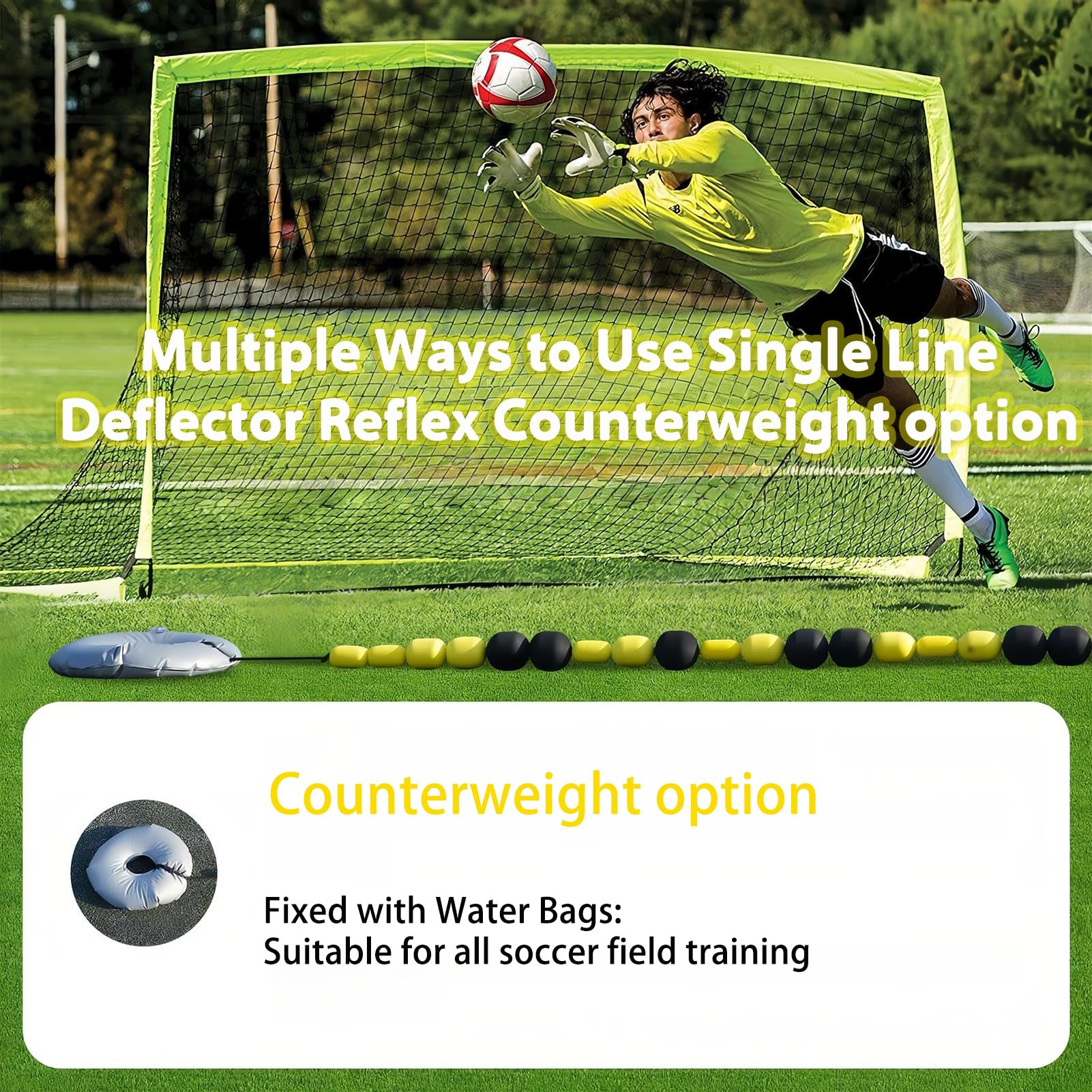 Deflettore per portiere, regolabile da 2,75 m/4 m, deflettore di linea singola, attrezzatura per allenamento di calcio per pratica di reazione e immersione