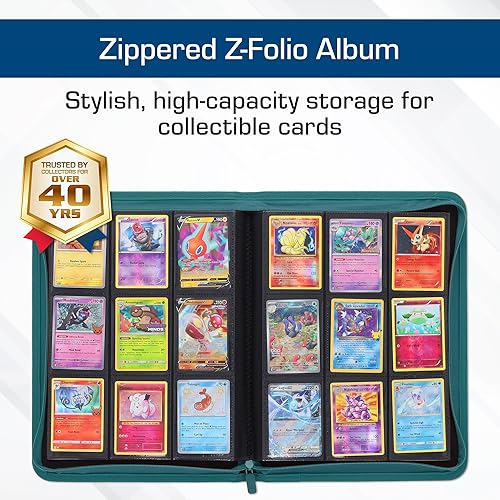 Miniatura 2 de BCW Z-Folio - Álbum LX de 9 bolsillos - Verde azulado  Organizador de tarjetas con cremallera segura  Carpeta de colección de tarjetas de cuero