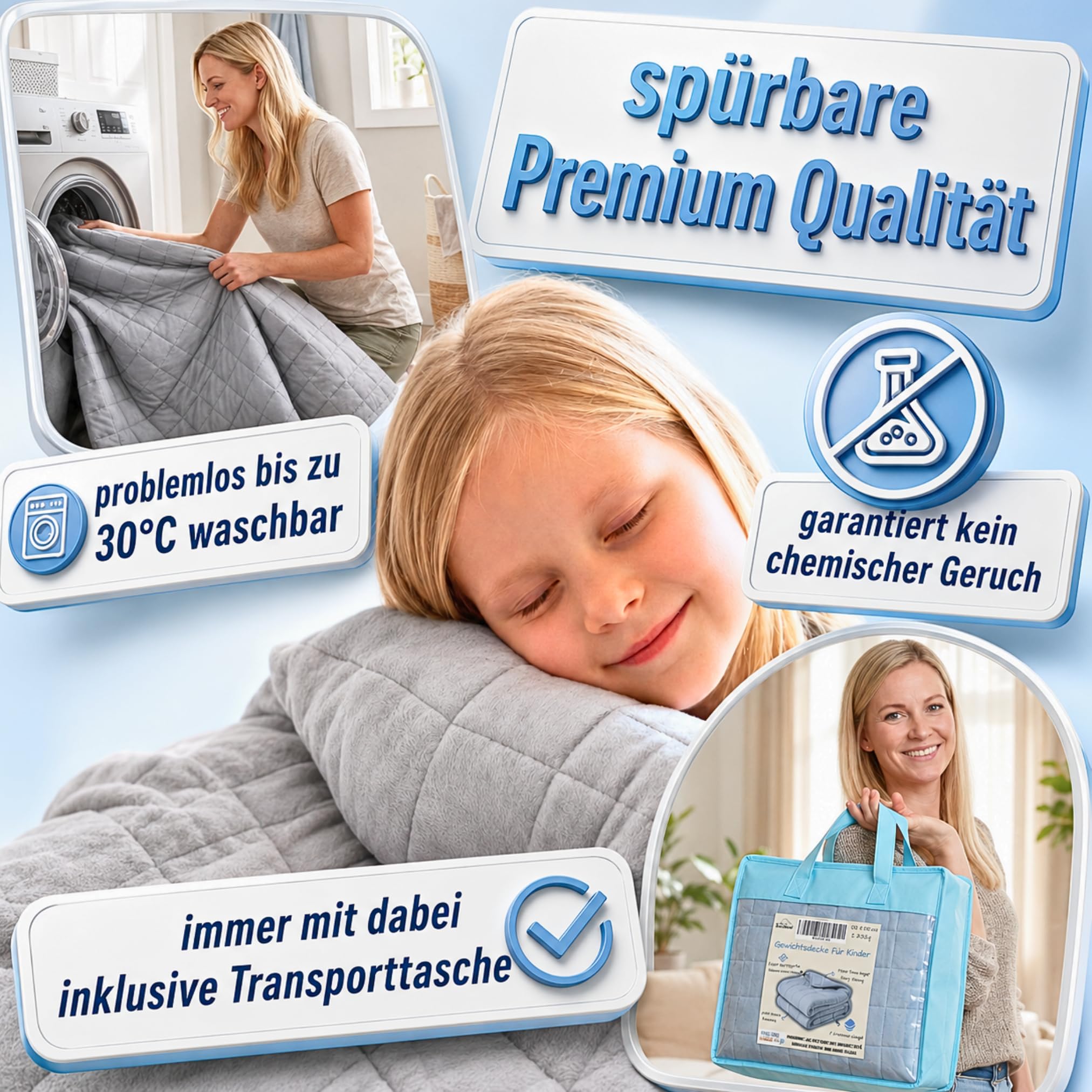 Gewichtsdecke Kinder 100x135cm 2,5kg OEKO-TEX100 Zertifiziert Therapiedecke Winter Sommer
