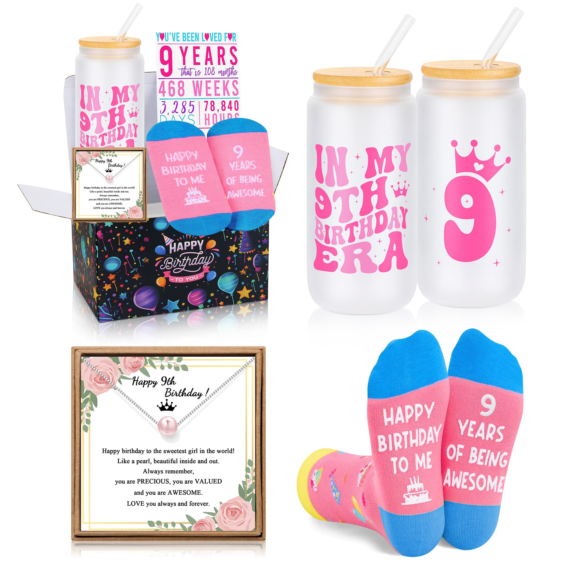 9 Year Old Beautiful Teen Girl Birthday Gifts Ideas, Gift Gifts for 9 Year Old Sweet Teen Girls, Top 9th Birthday Decorations Basket Set of 4