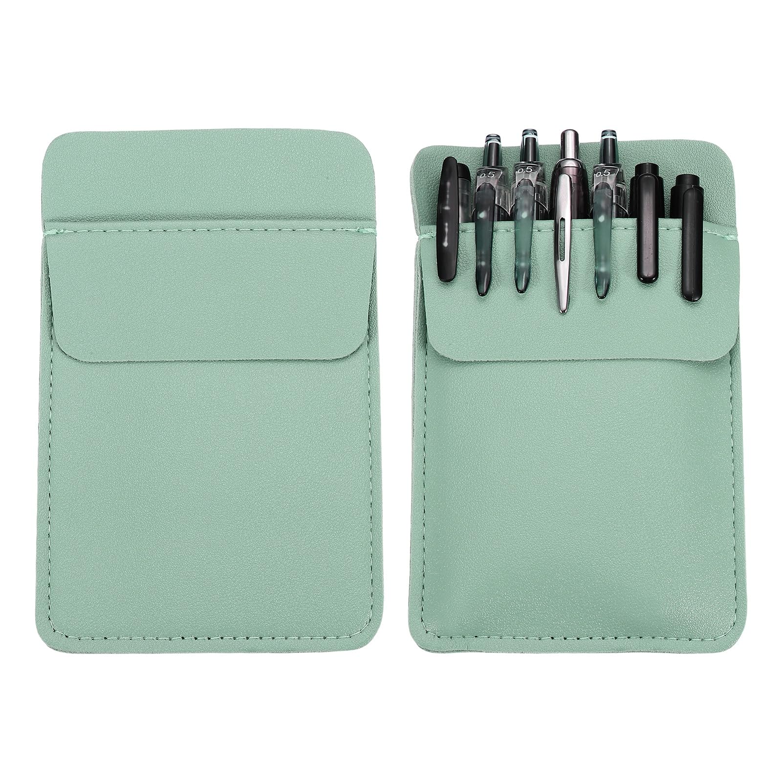 PATIKIL 2 Pack Leather Pocket Protector, Large Widened Pen Pocket Protector Pen Holder Organizer Pouch Pencil Sleeve for Heavy Duty Shirts Lab Coats Pointers Office Notes Card, Olive Green
