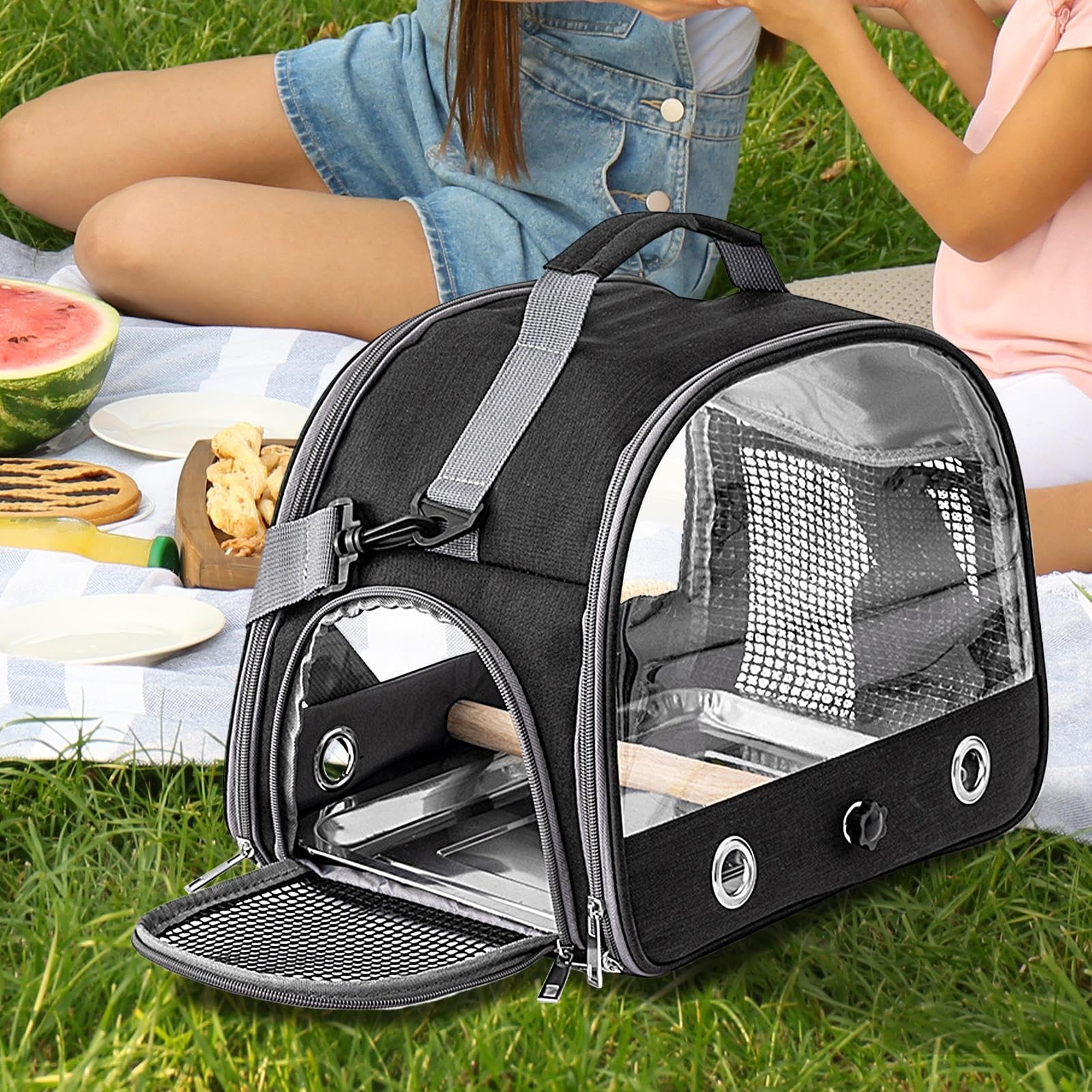 Jaula de viaje para pájaros, bolsa de transporte para pájaros con correa para el hombro, transportador portátil para animales pequeños, 13 x 9.4 x 10.25 pulgadas, ideal para periquitos, periquitos,