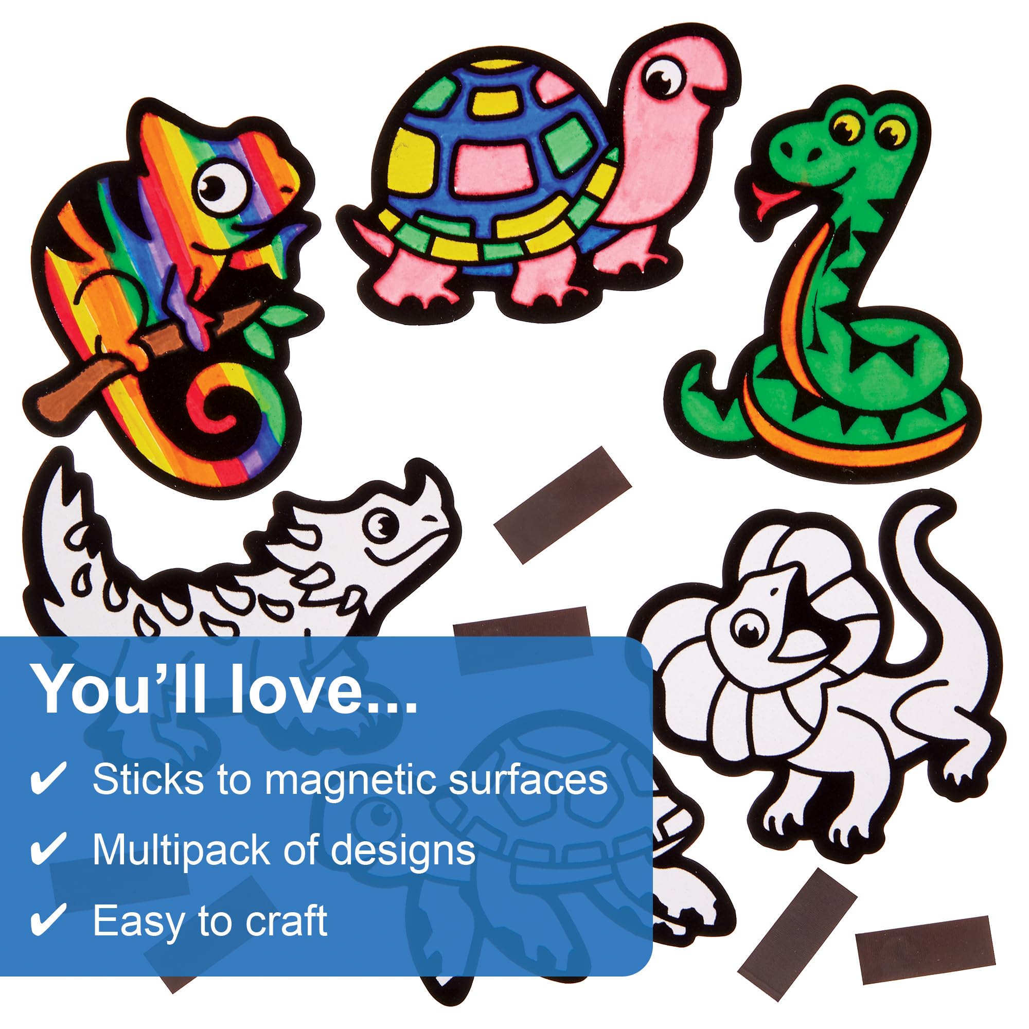 Baker Ross FN196 Reptile Fuzzy Art Magnets - Pack of 15, Colouring Arts and Crafts Kits for Kids, Multicolour, 15 cm x 21 cm - Image 3