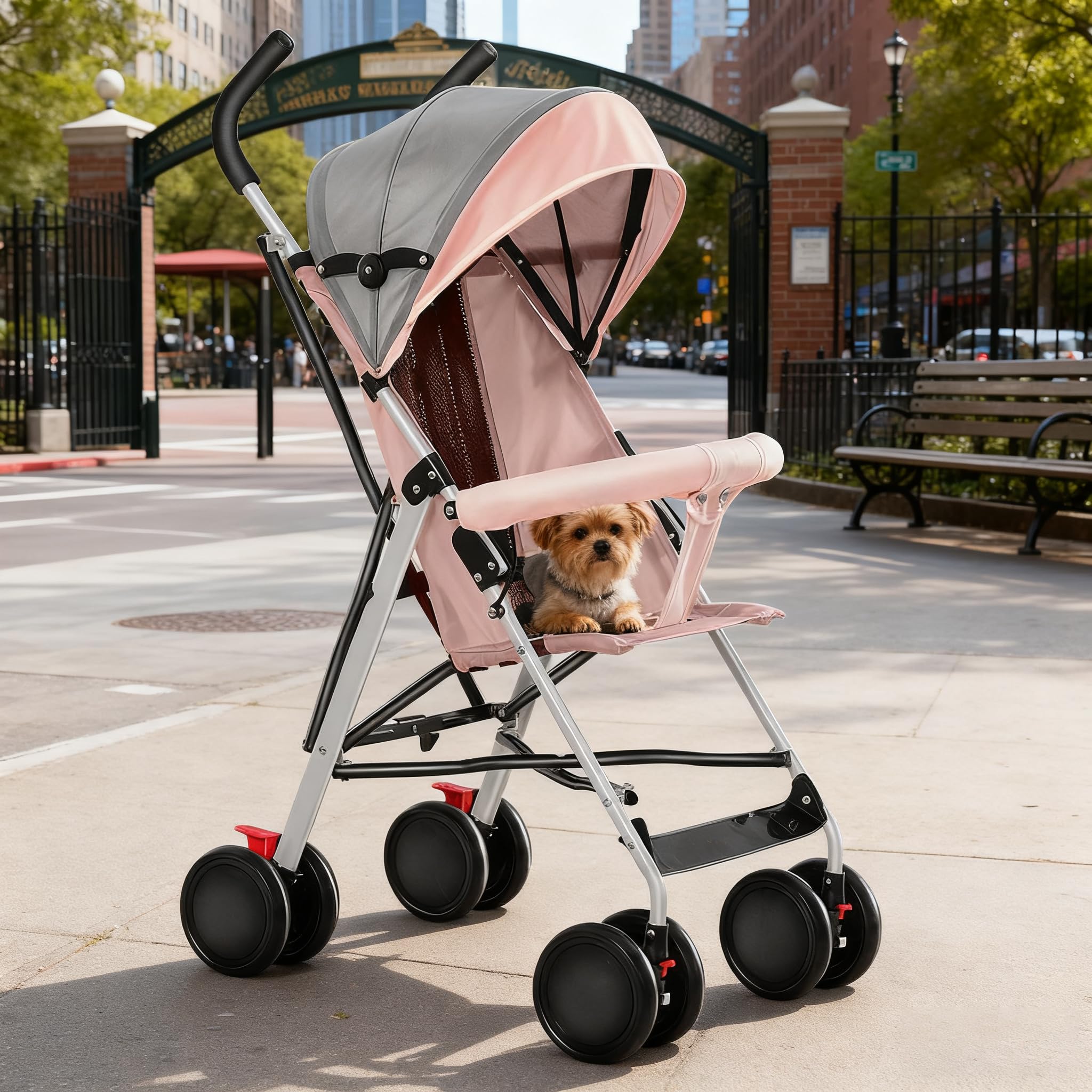 Passeggino per bambini, pieghevole, passeggino da viaggio con batuffoli di cotone e zanzariere (rosa-C)
