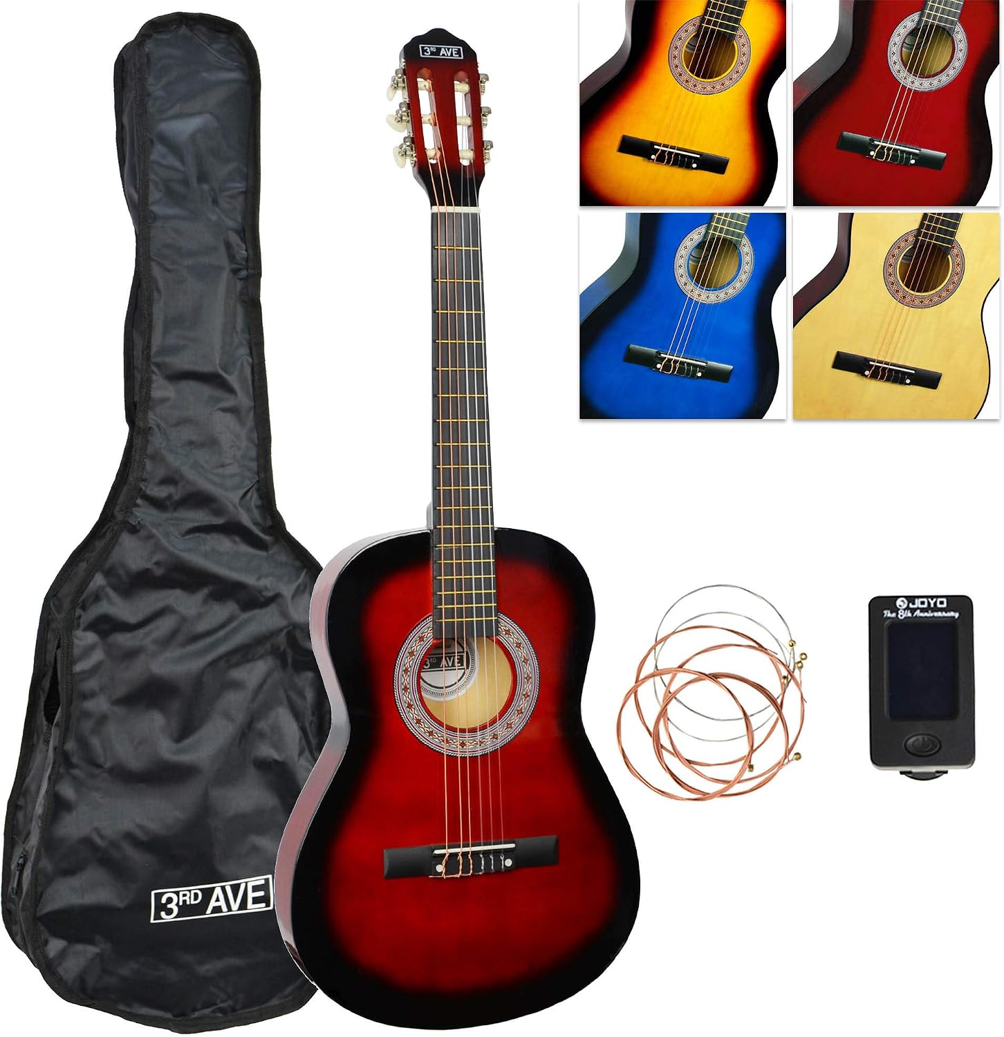 3rd Avenue 3/4 Size Classical Guitar Pack, Right, Redburst, (1)