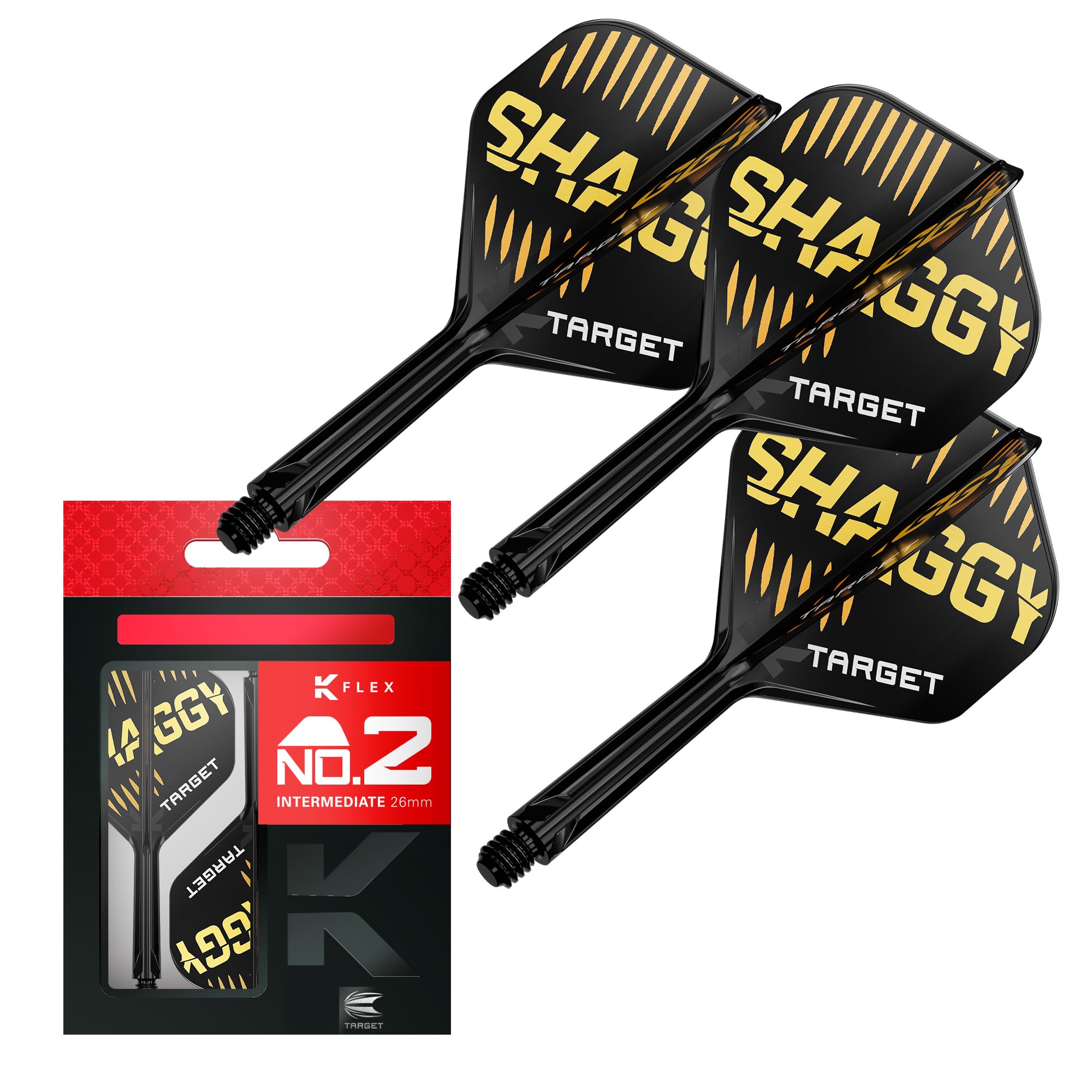 Target Darts Scott Williams K Flex Flights and Shaft System, No.2 | Pack of 3 Kflex All In One Flights, Player Edition Darts Accessories | K-Flex Dart Stem โ Intermediate (26mm)