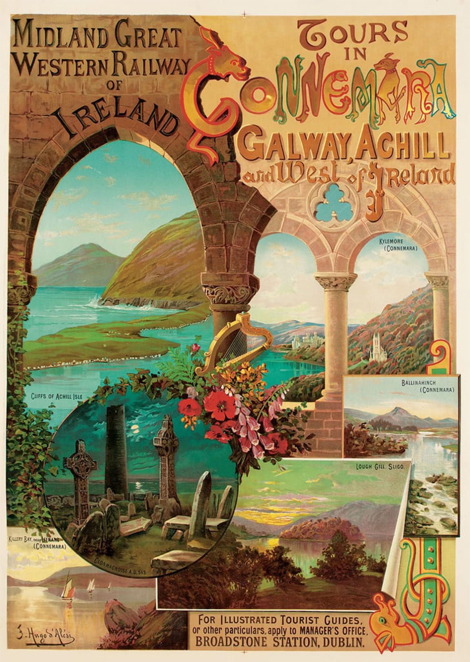 ARTXLXXBN Famous Painting Canvas Artwork Graffiti Print Tours in Connemara Midland Great Western Railway of Ireland by Famous Artist Portrait Canvas Image for Home Decor 60x90cm