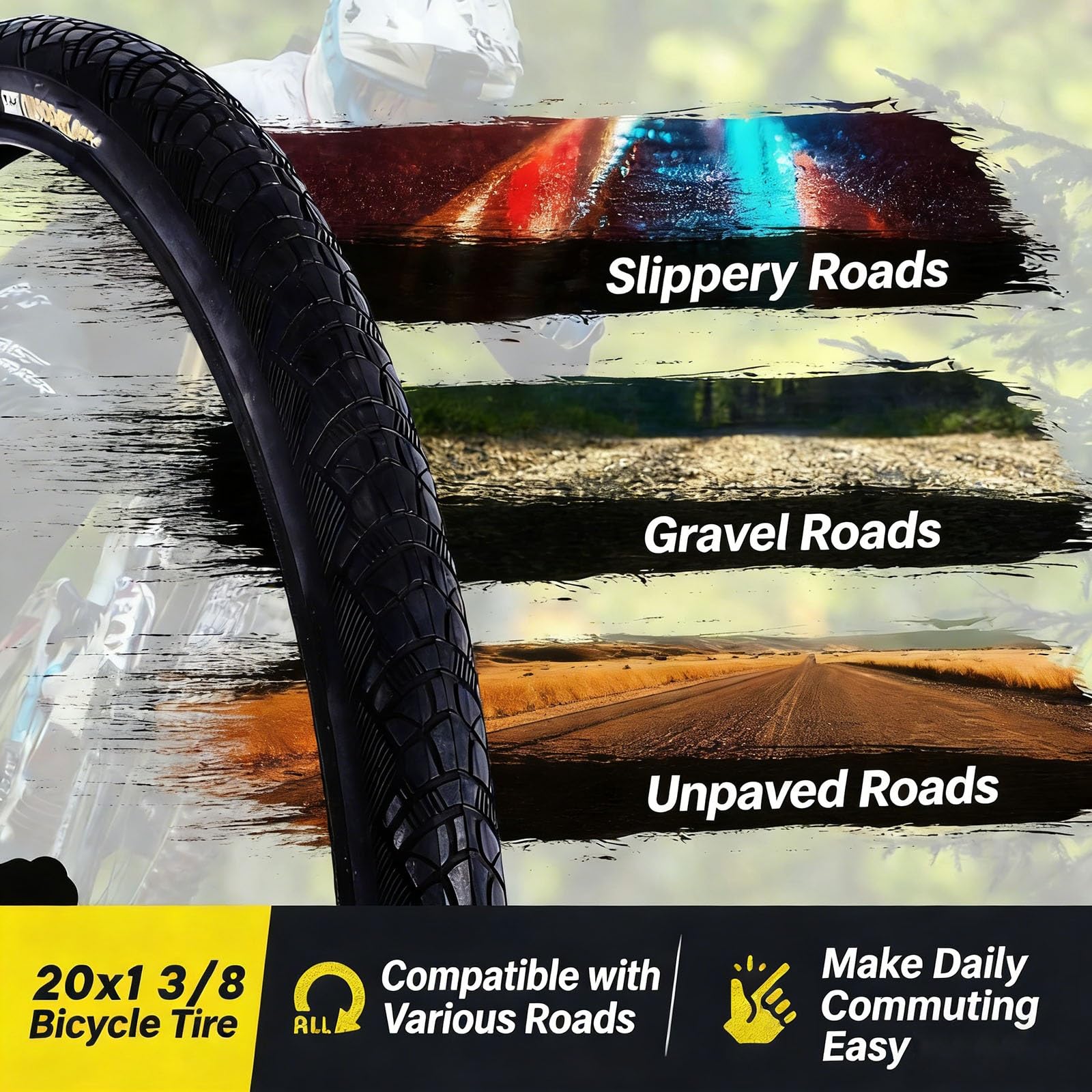 2PCS 20x1-3/8 (37-451) Opona Rowerowa Odporna na Przebicia do Miasta, Kommutowania i Turystyki z Wzmocnioną Ścianką, Antywybuchowa, 45-60 PSI, Czarna
