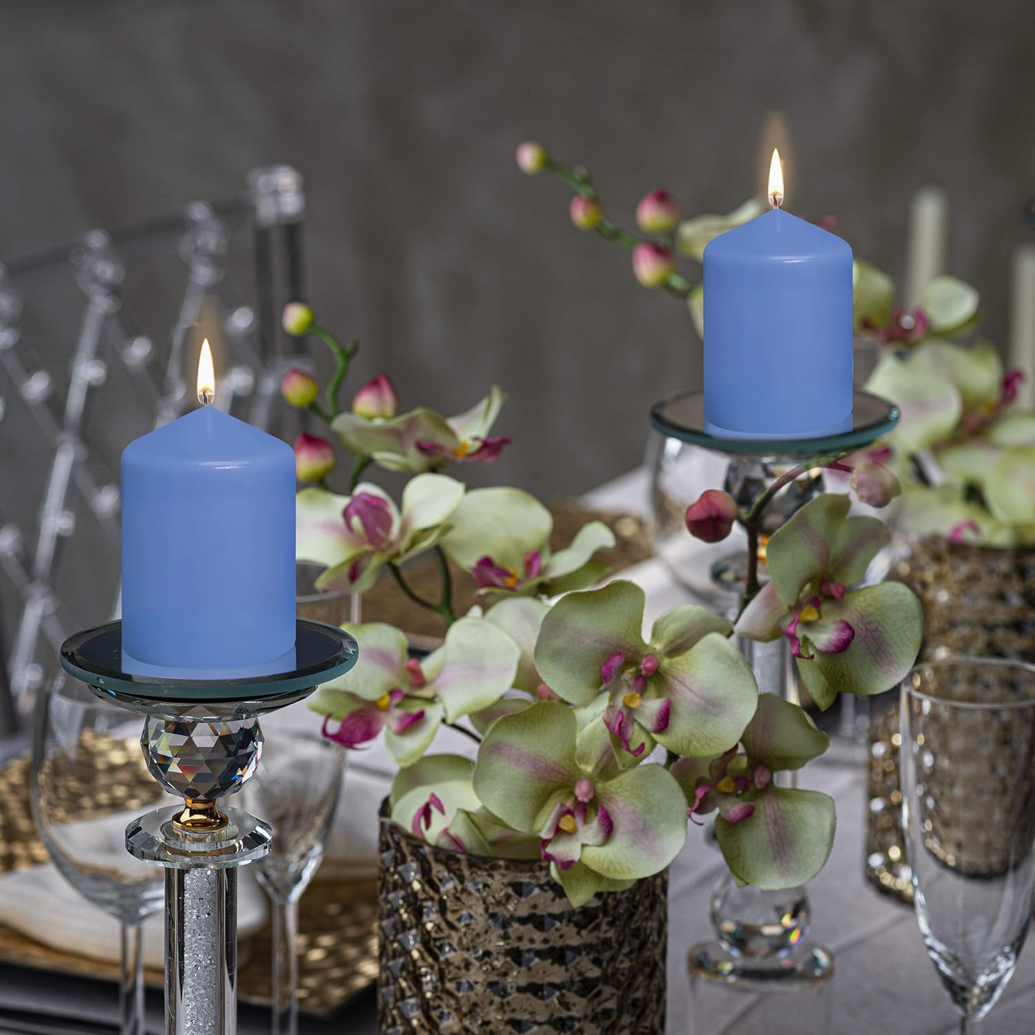 BOLSIUS 1Blue Pillar Candle 2.25 x 3.25 Inches - Premium European Quality - 17 Hour Burn Time - Dripless Smokeless Unscented Dinner, Wedding, Party, & Restaurant Candles Blue Small