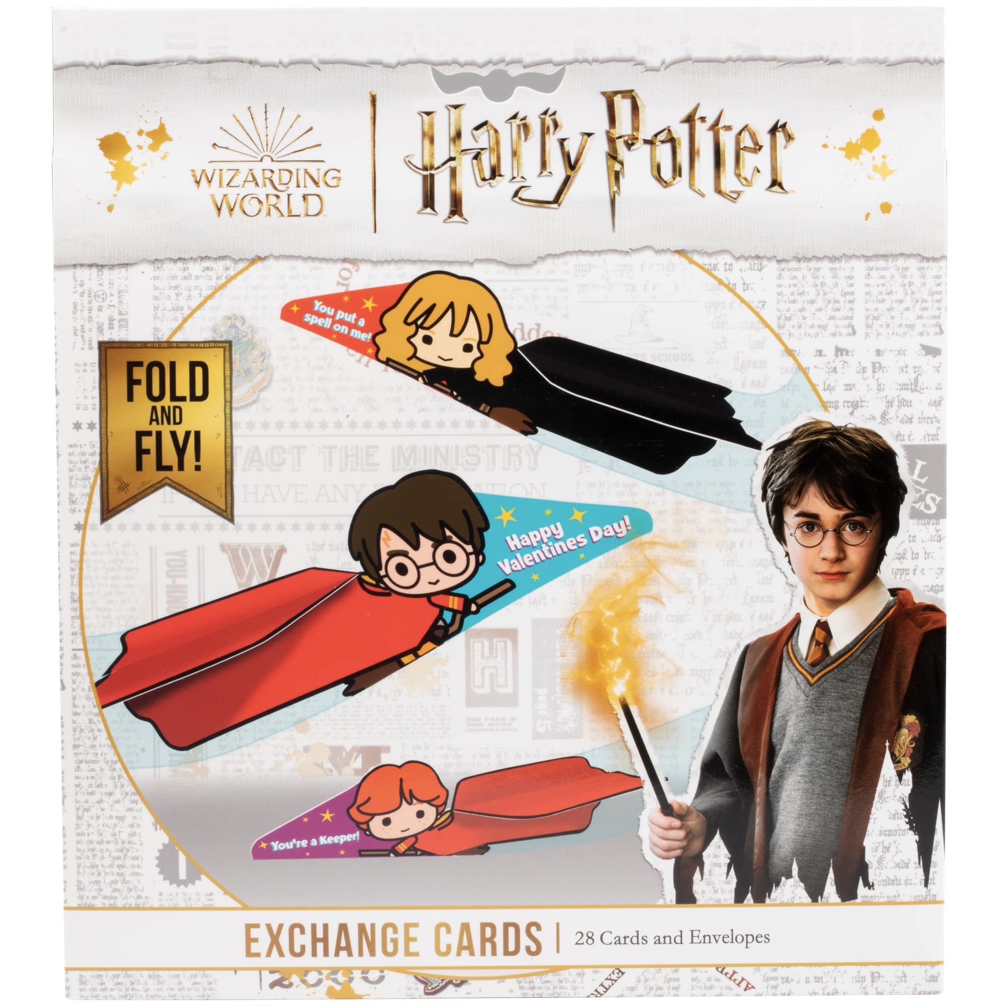 Harry Potter Flying Broom Valentines Day Cards for Kids, 28 Card Pack