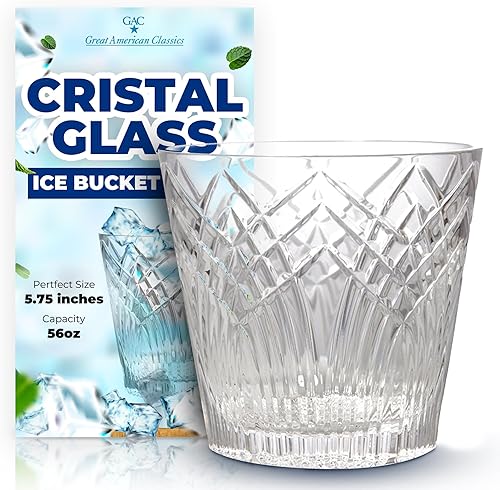 GAC - Cubo de hielo de cristal soplado con boca, capacidad de 56 onzas, 5.75 pulgadas de alto, fabricado con ruedas de diamante para un diseño de