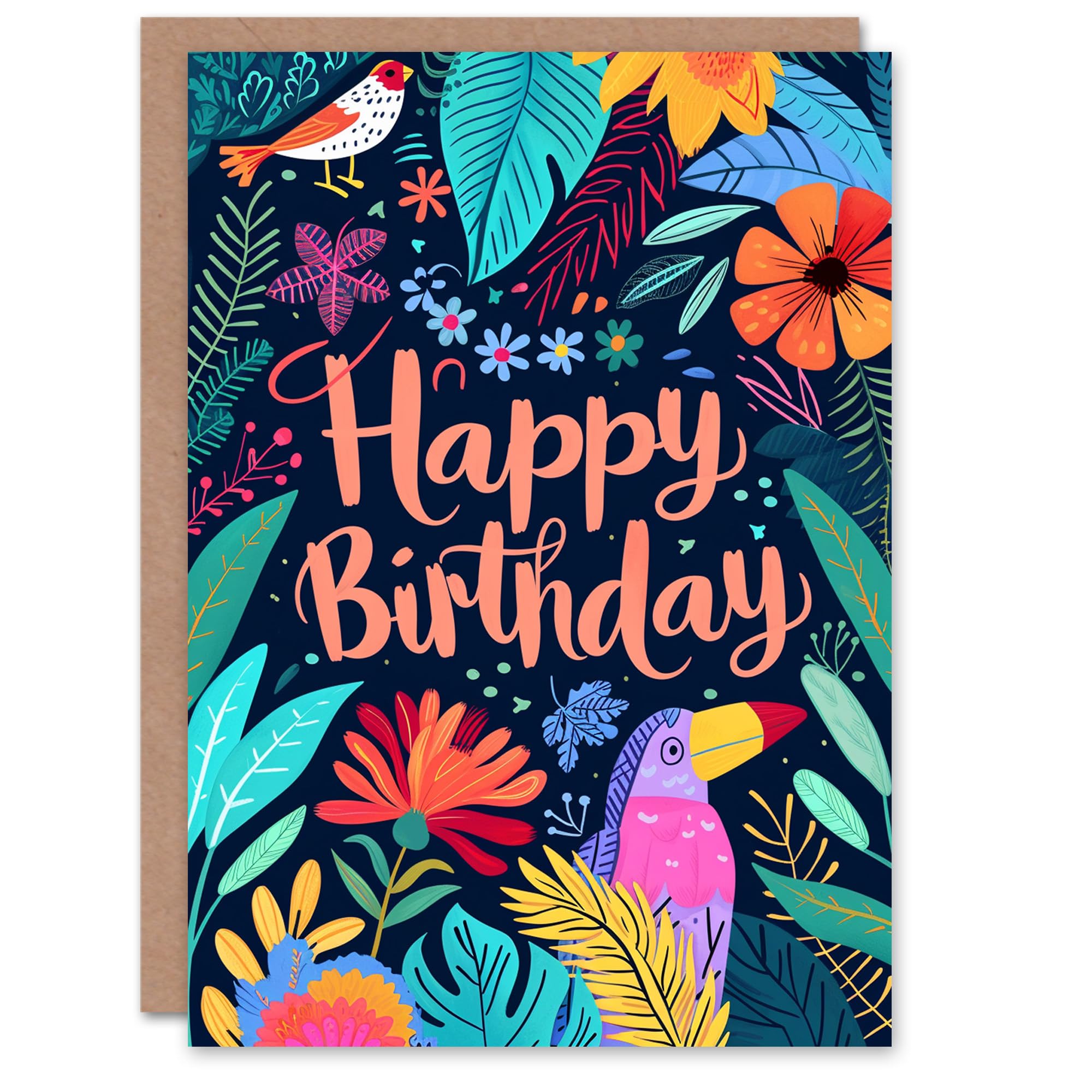 Artery8 Women's Birthday Card Tropical Birds & Flowers Design