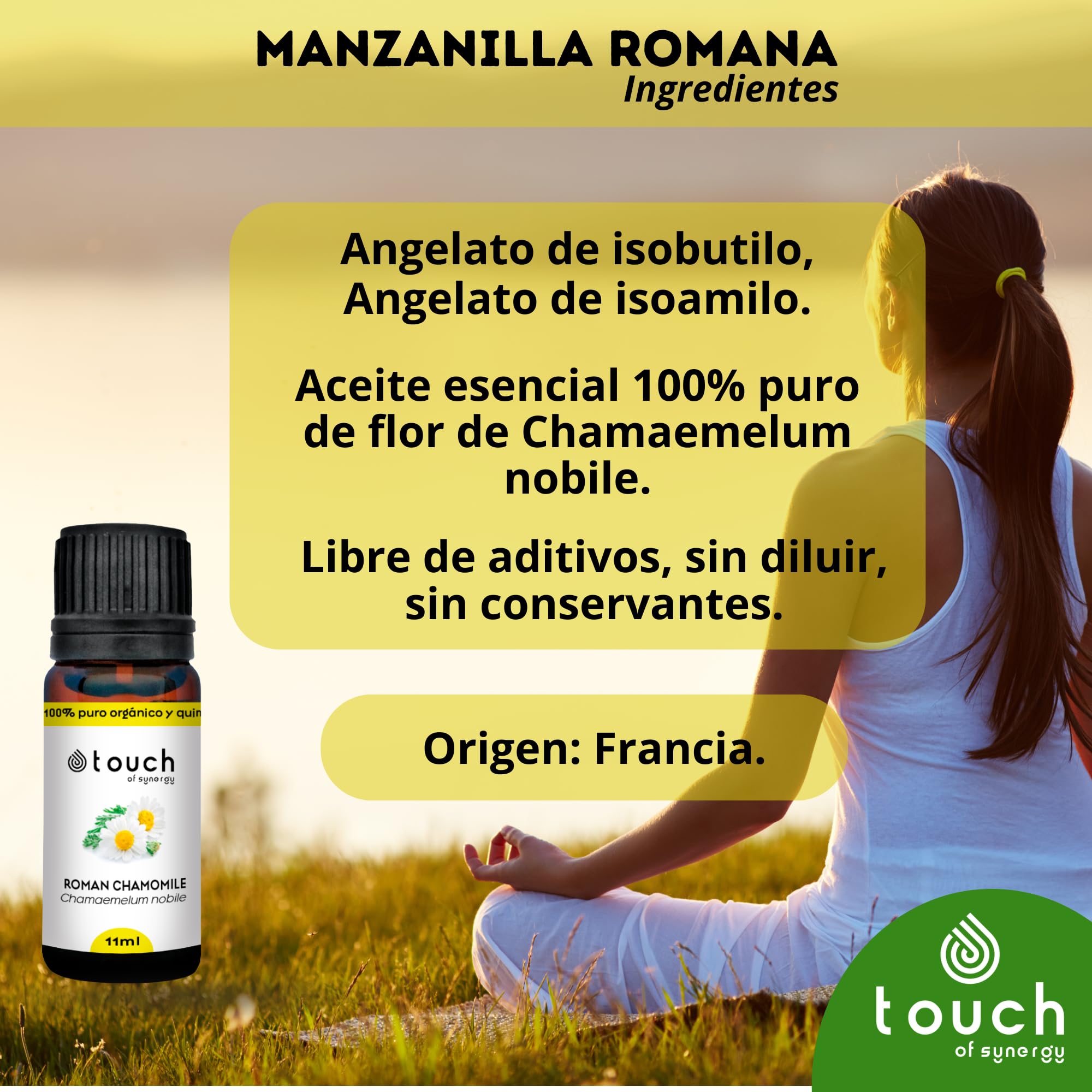 Aceite Esencial de Manzanilla Romana 11ml | 100% Puro, Orgánico y Quimiotipado | Chamaemelum nobile | Grado Terapéutico para Aromaterapia, Piel, Estrés