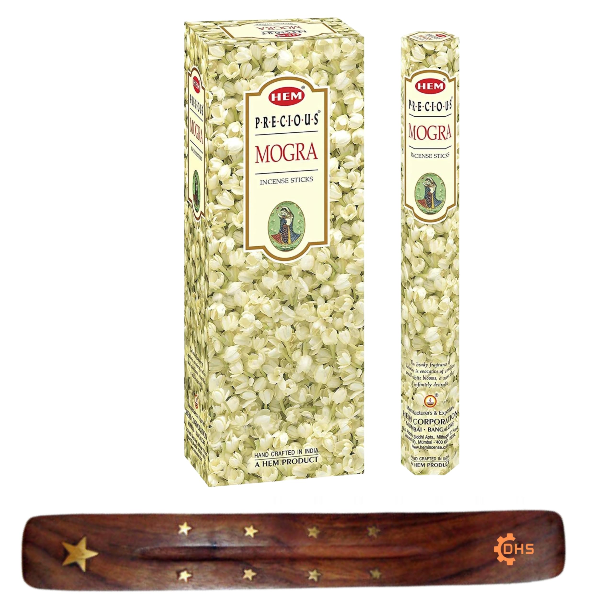 DHS HEM Precious MOGRA Incense Sticks with stick holder for Healing,Aromatherapy,Spirituality,Spa,Yoga,Meditation…