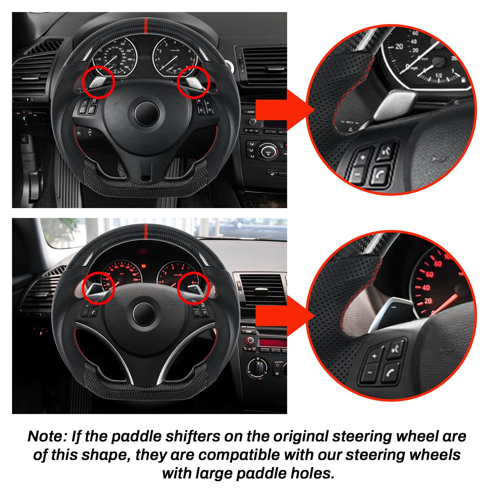Handgefertigte echte Carbonfaser-Lenkrad, D-förmiges Lenkrad mit flacher Unterseite, Perforiertem Ledergriff für BMW M Sport 1/3 Serie M3 E88 E90 E91 E92 E93 2005-2012
