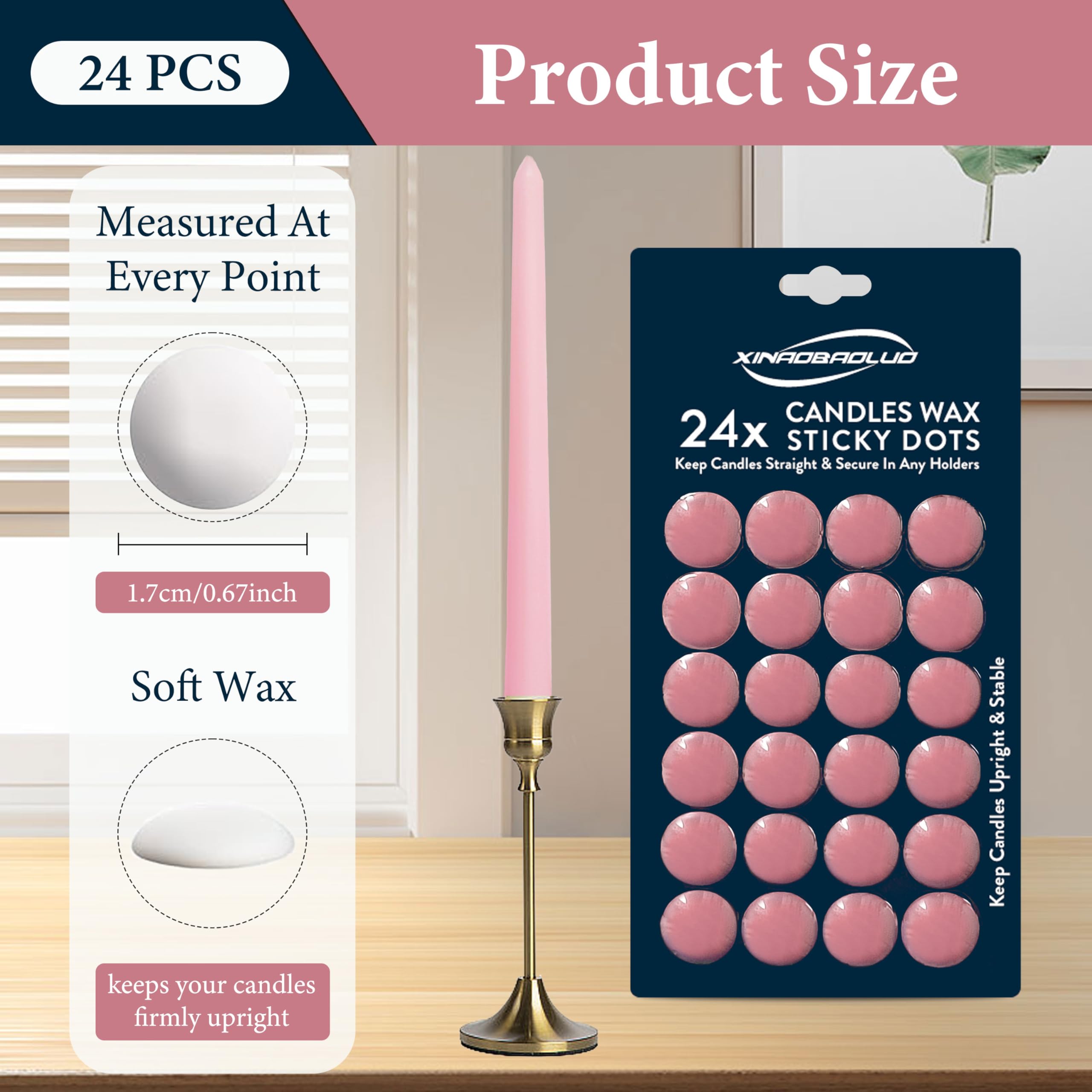 Candle Wax Dots Taper Candles Sticky Dots Candlestick Adapter Small Candle Accessories Easy Clean and Traceless Adhesive for Any Candles Holder Accessories - Pink