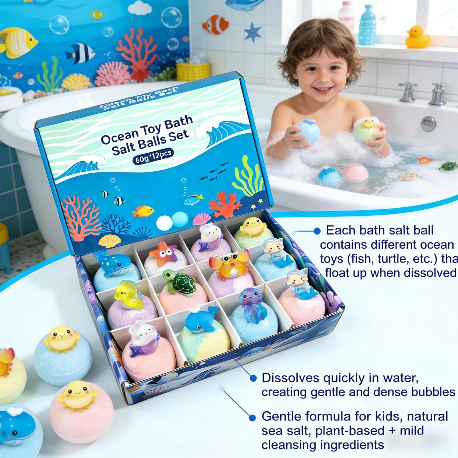 Badekugeln für | 12 Stück, bunt, weich, schäumend, Badekugeln, Weihnachtsgeschenke für die Kleinen, für die ganze , und , Mädchen