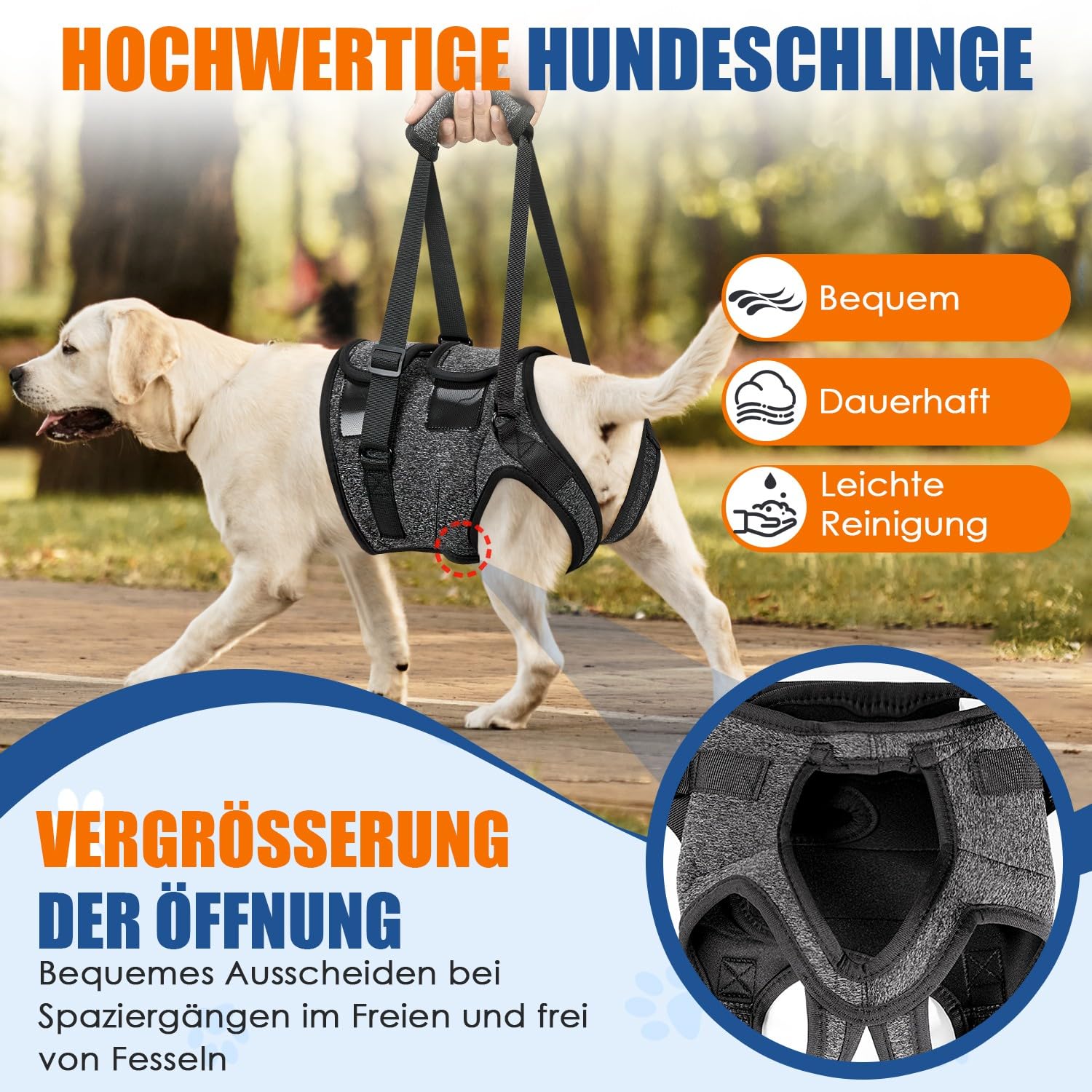 SlowTon Unterstützungsgeschirr für Hinterbeine Geschirr für mittelgroße Hunde - Bequemes, verstellbares Hebegeschirr ältere, verletzte, arthritische, behinderte Hunde Rehabilitation