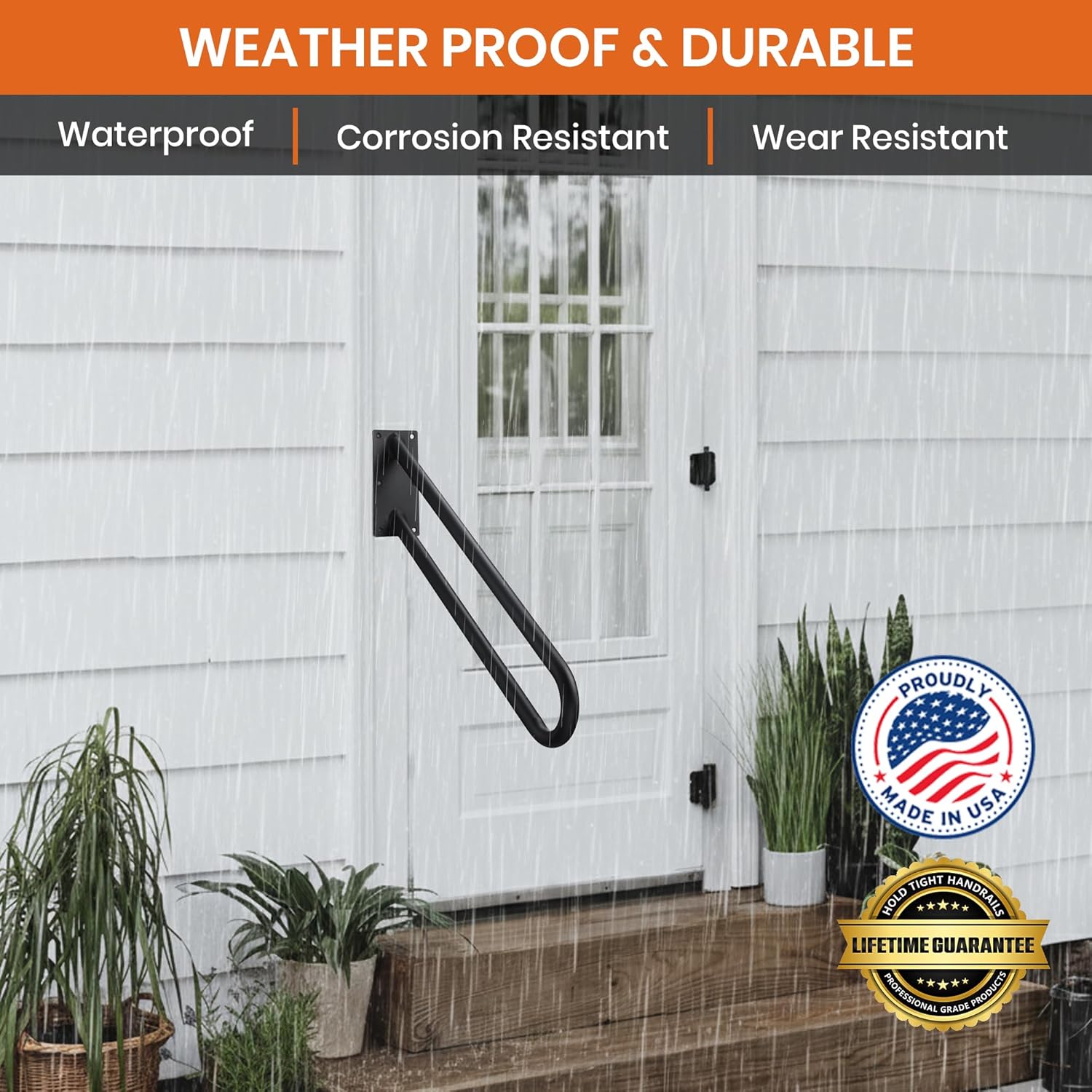 Hold Tight Handrails Steel Wall Mount Handrail - Heavy Duty Stair Railing for Decks, Porch, Mobile Homes, Short Stairway - Weatherproof & Non-Slip Powder Coated Finish - [32"], [Black]